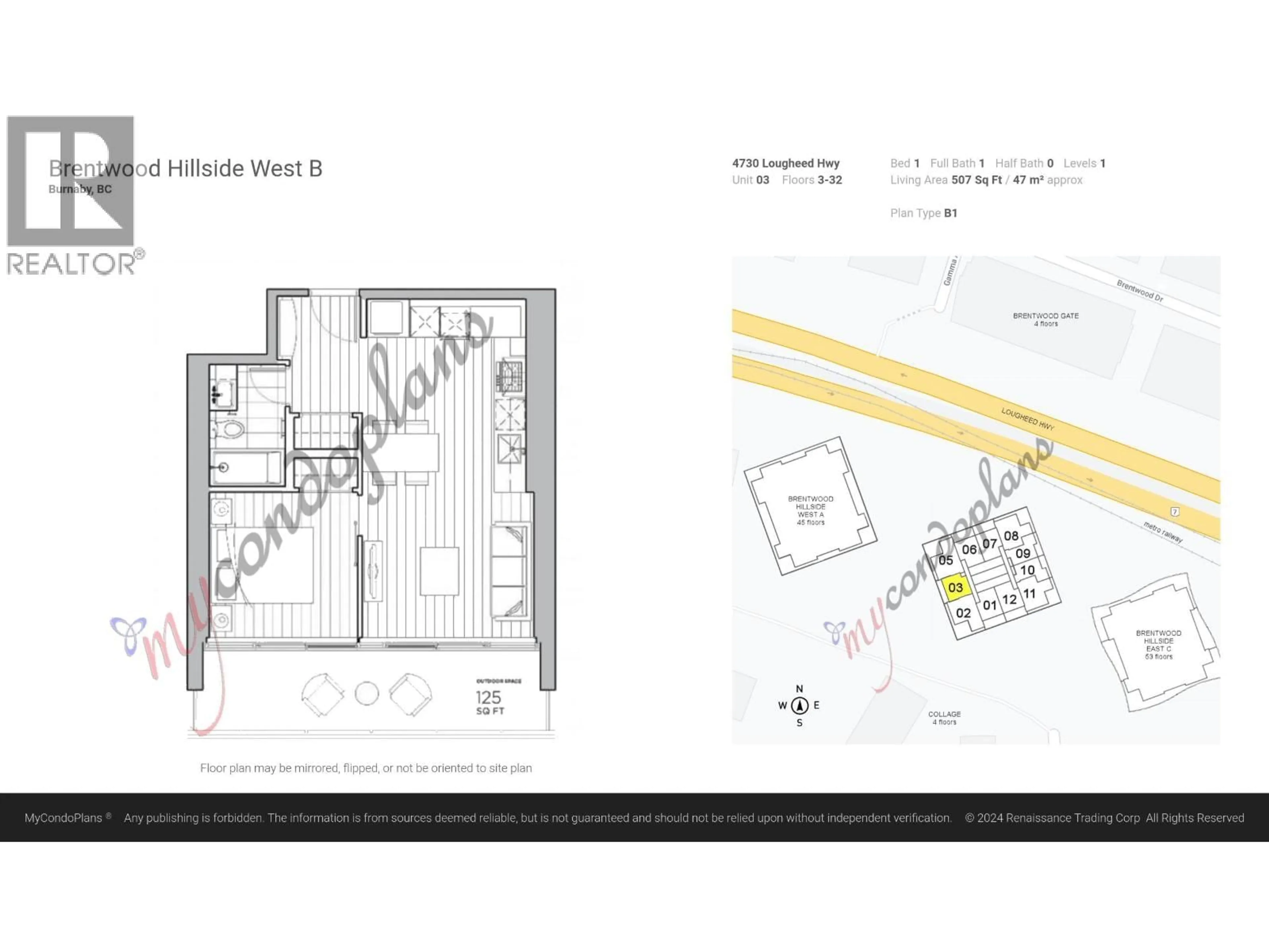 Floor plan for 1003 - 4730 LOUGHEED HIGHWAY, Burnaby British Columbia V5C0M9