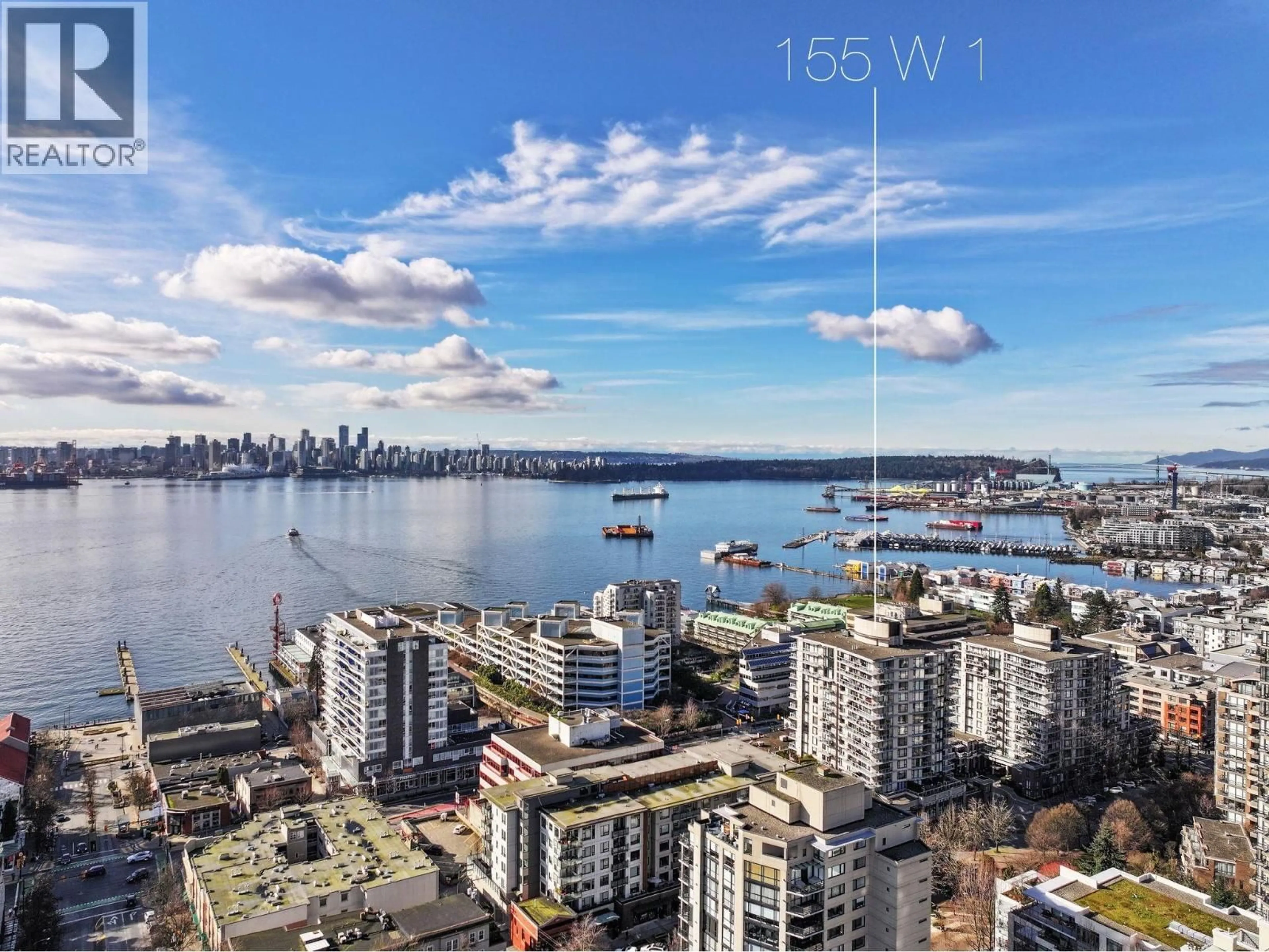 A pic from outside/outdoor area/front of a property/back of a property/a pic from drone, water/lake/river/ocean view for 1404 - 155 1ST STREET, North Vancouver British Columbia V7M3N8