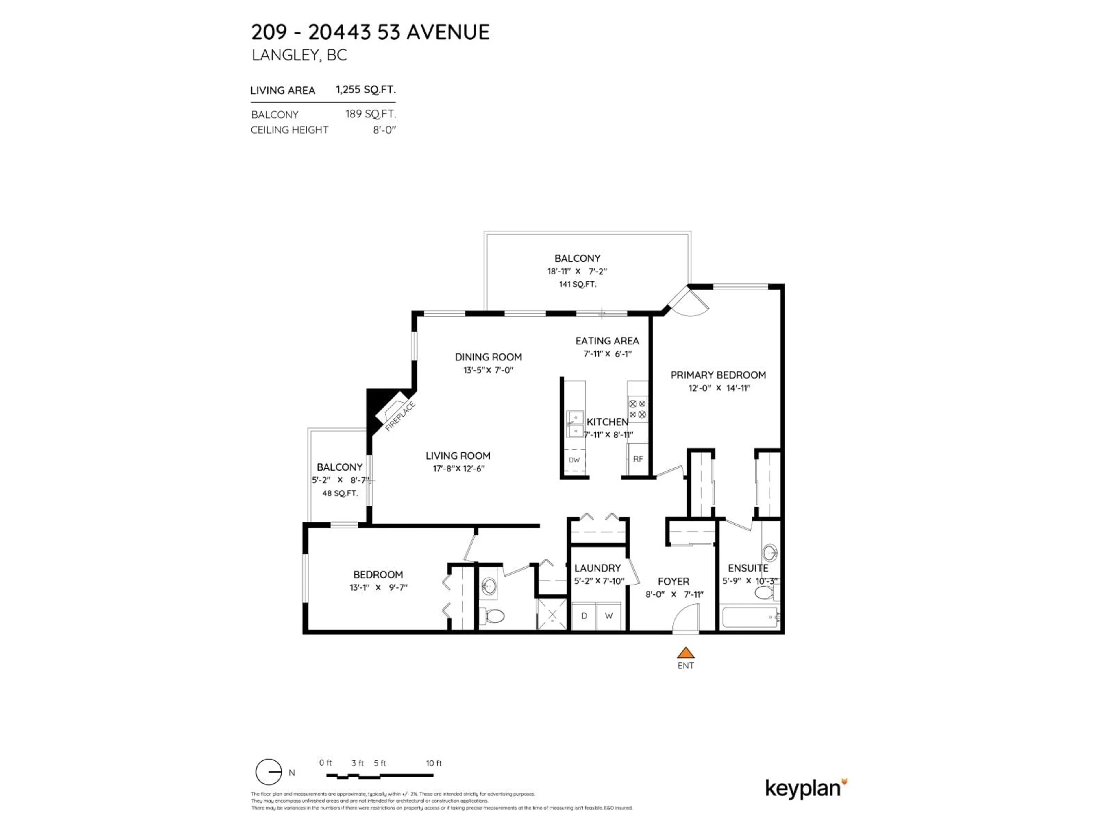 Floor plan for 209 - 20443 53 AVENUE, Langley British Columbia V3A7A6
