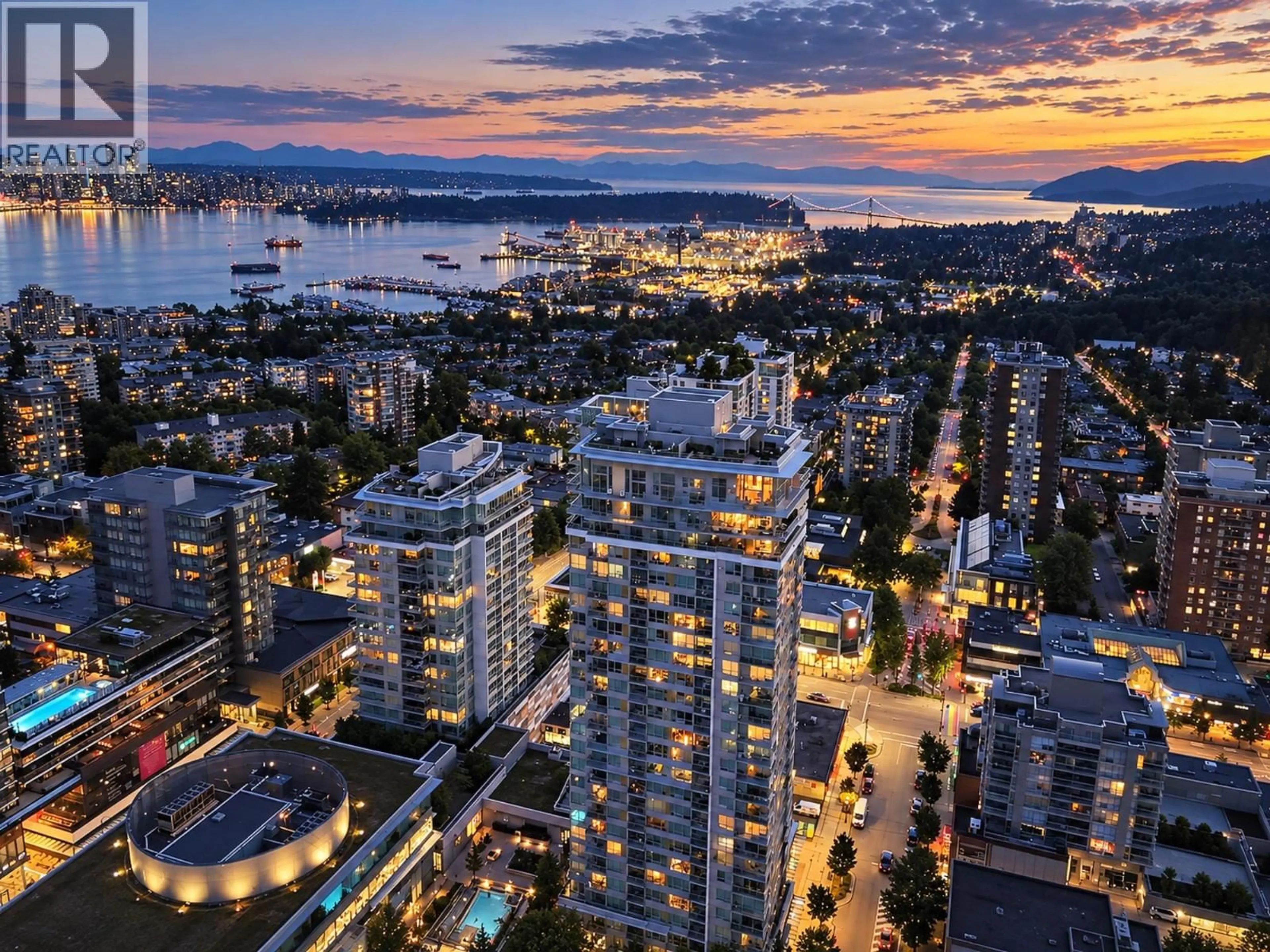 A pic from outside/outdoor area/front of a property/back of a property/a pic from drone, city buildings view from balcony for 704 - 125 14TH STREET, North Vancouver British Columbia V7L0E6