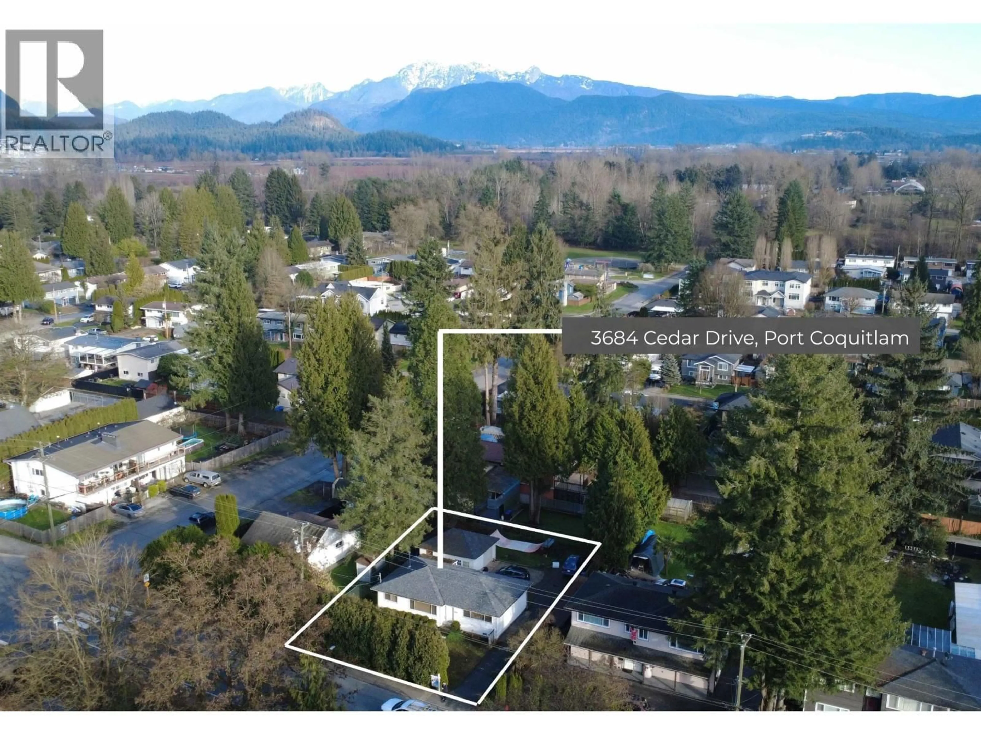 A pic from outside/outdoor area/front of a property/back of a property/a pic from drone, mountain view for 3684 CEDAR DRIVE, Port Coquitlam British Columbia V3B3C9