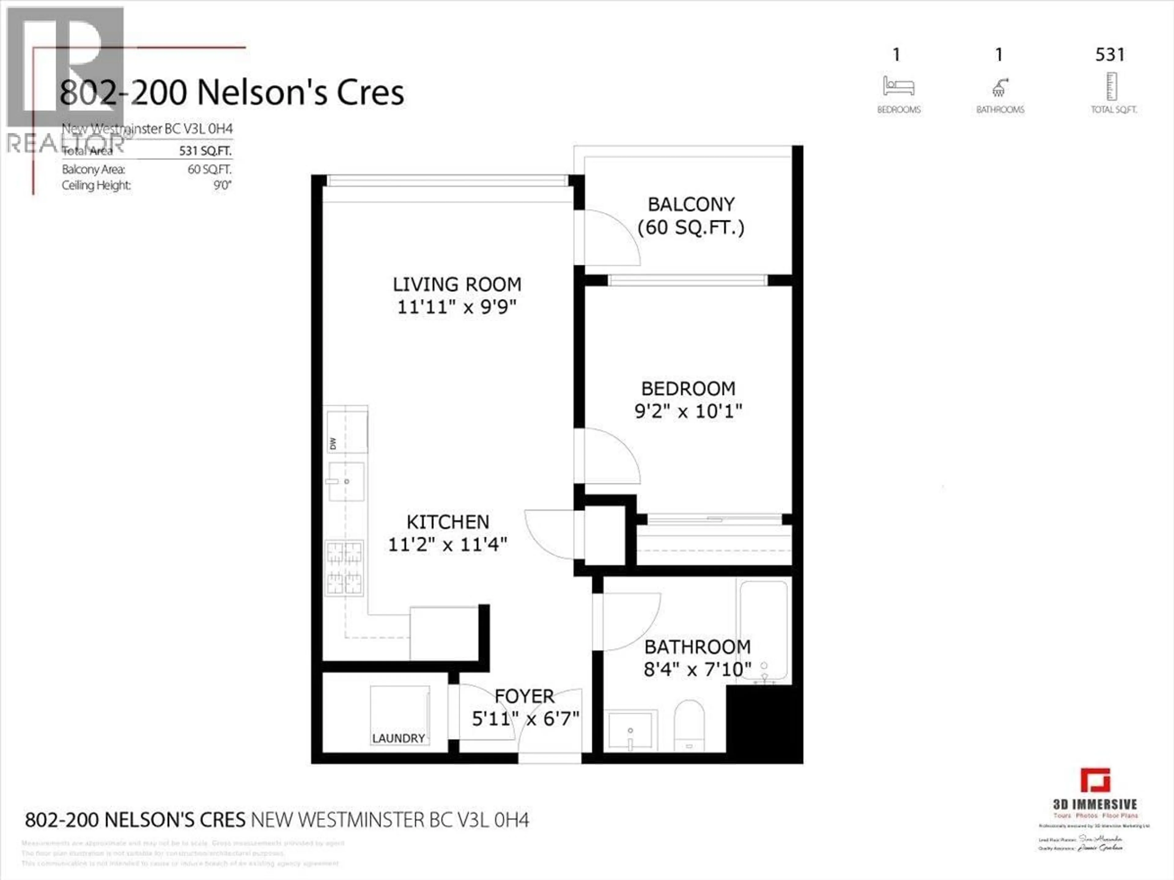 Floor plan for 802 - 200 NELSON'S CRESCENT, New Westminster British Columbia V3L0H4