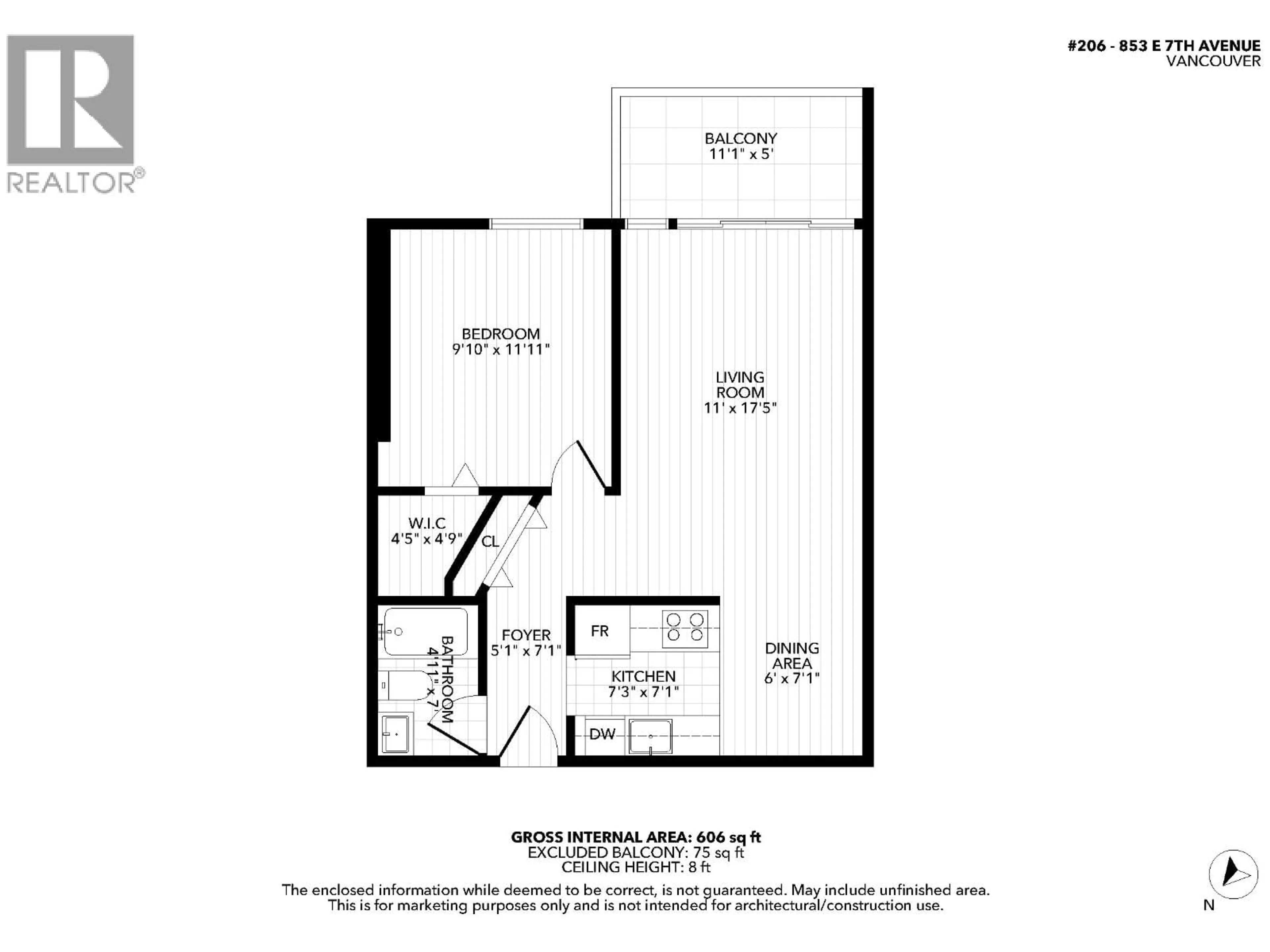 Floor plan for 206 - 853 7 AVENUE, Vancouver British Columbia V5T1P4
