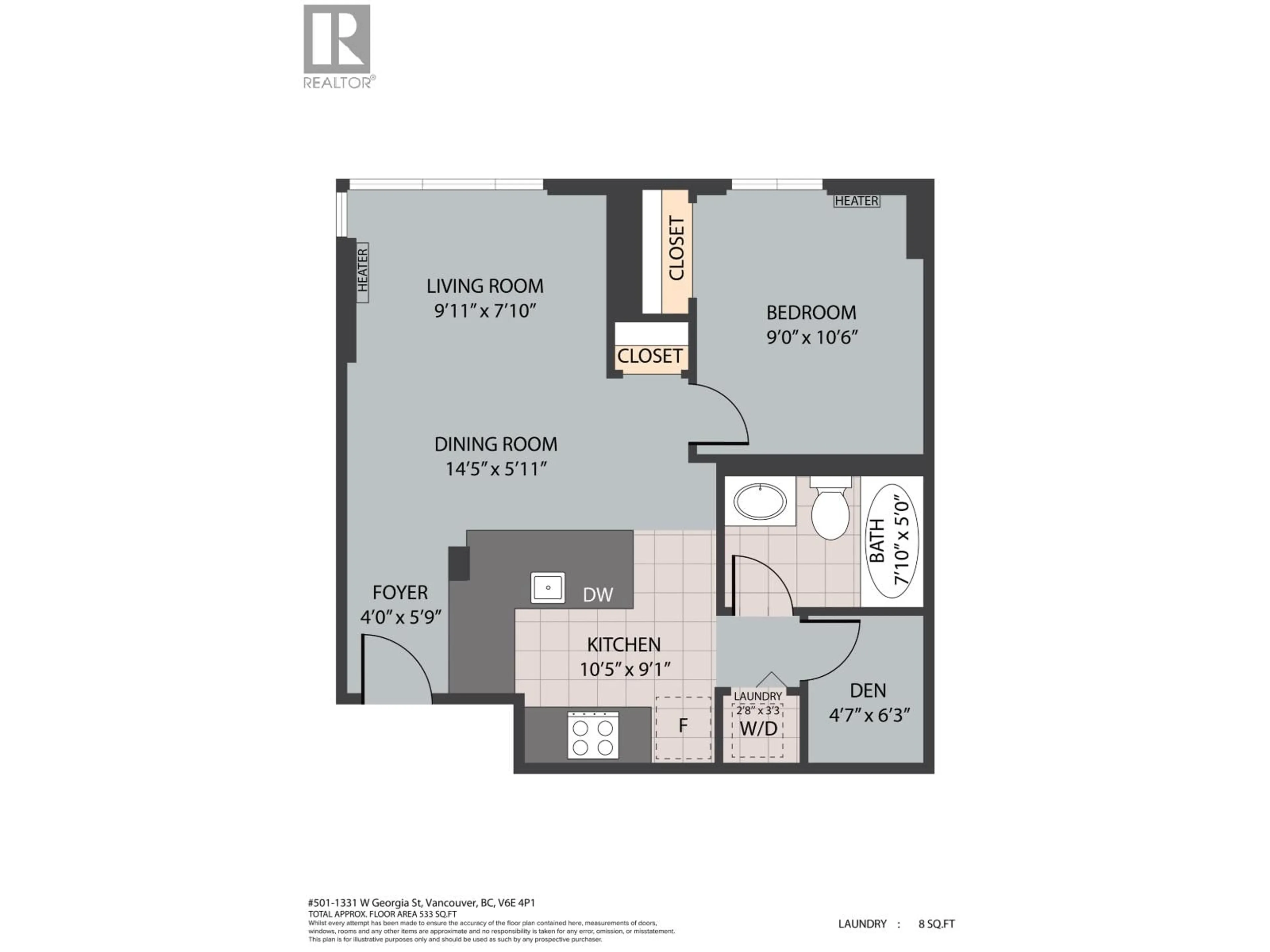 Floor plan for 501 - 1331 GEORGIA STREET, Vancouver British Columbia V6E4P1