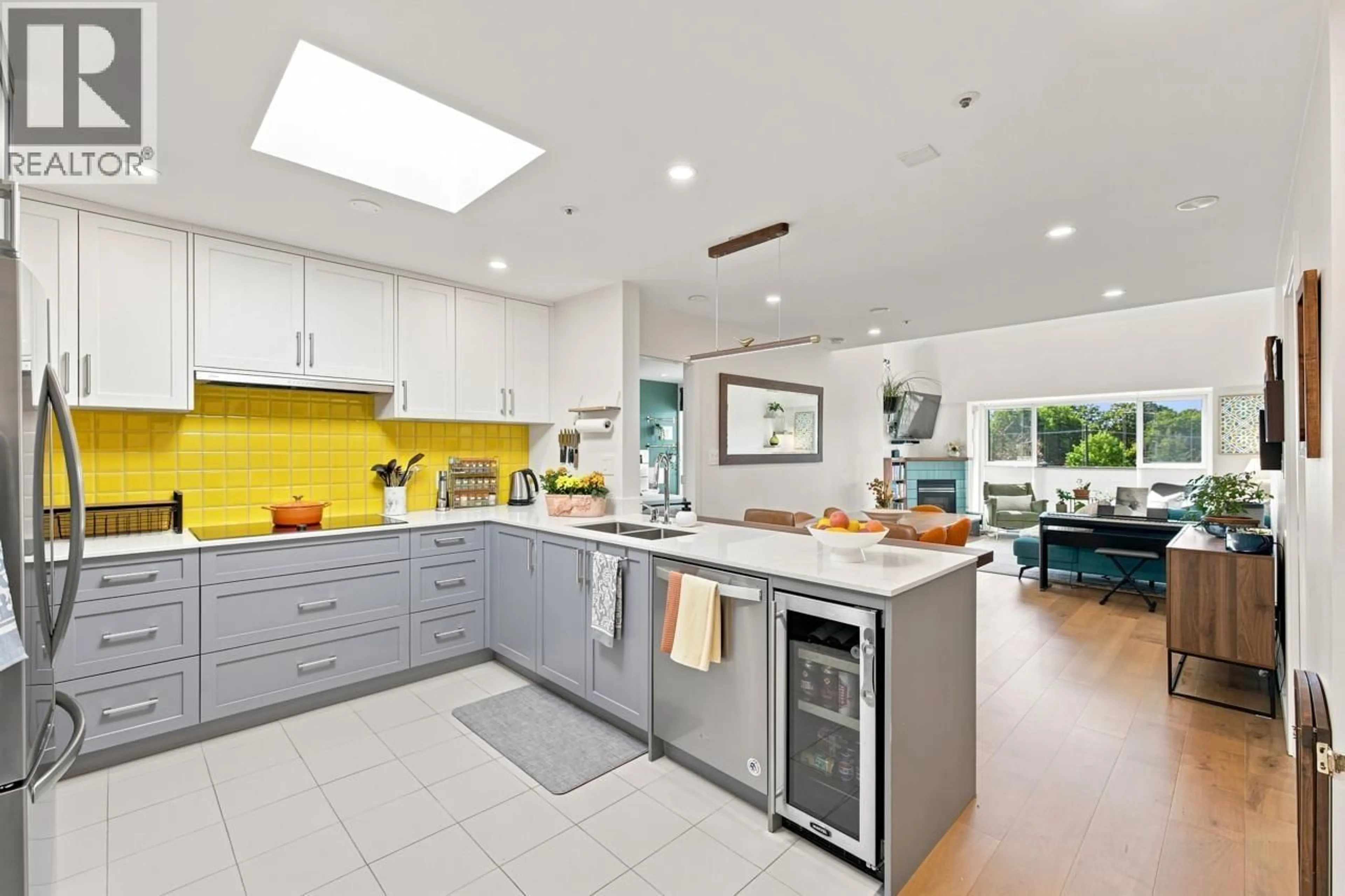 Contemporary kitchen, ceramic/tile floor for 412 - 3480 MAIN STREET, Vancouver British Columbia V5V3N2