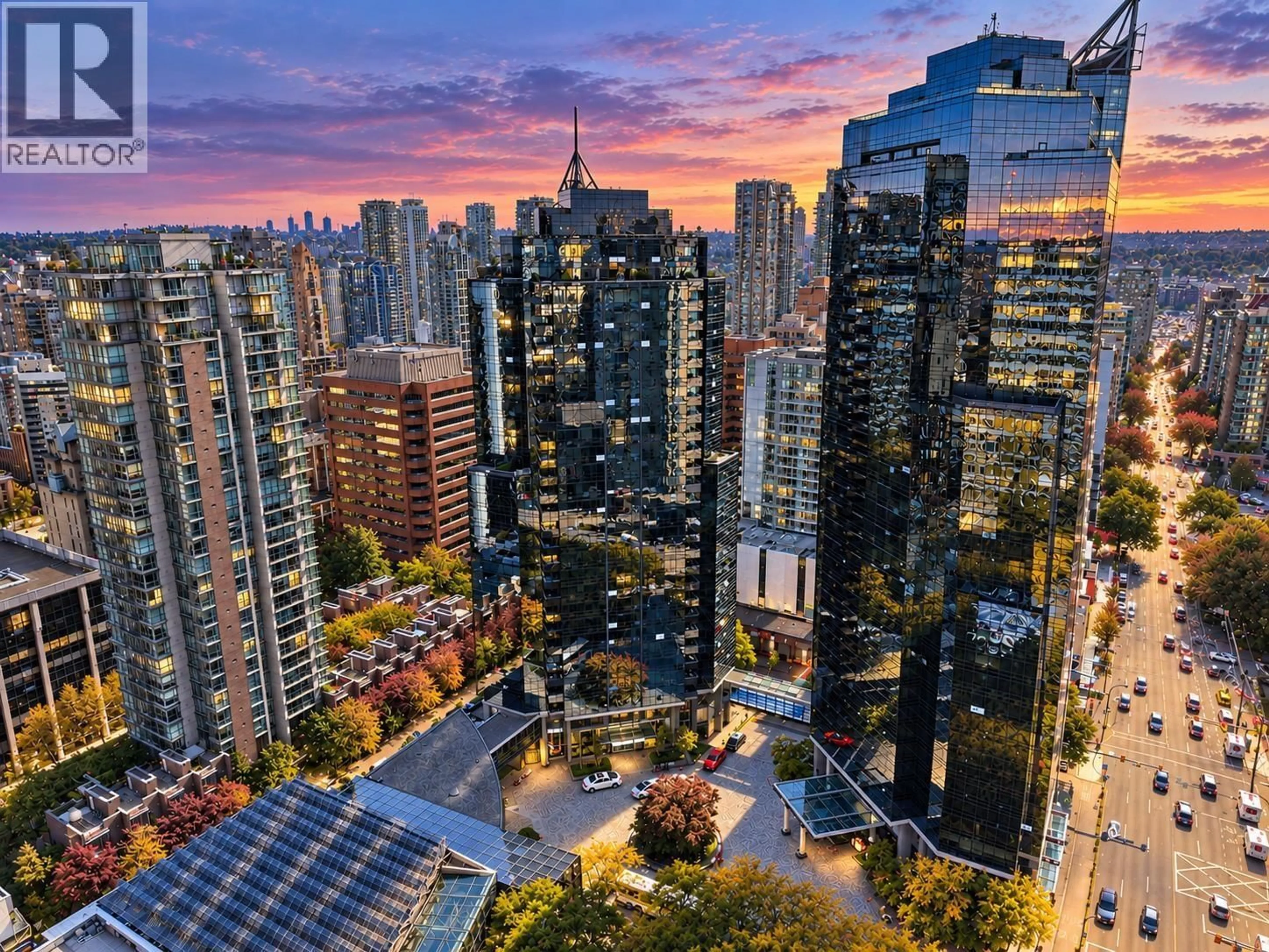 A pic from outside/outdoor area/front of a property/back of a property/a pic from drone, city buildings view from balcony for 1110 - 1050 BURRARD STREET, Vancouver British Columbia V6Z2S3