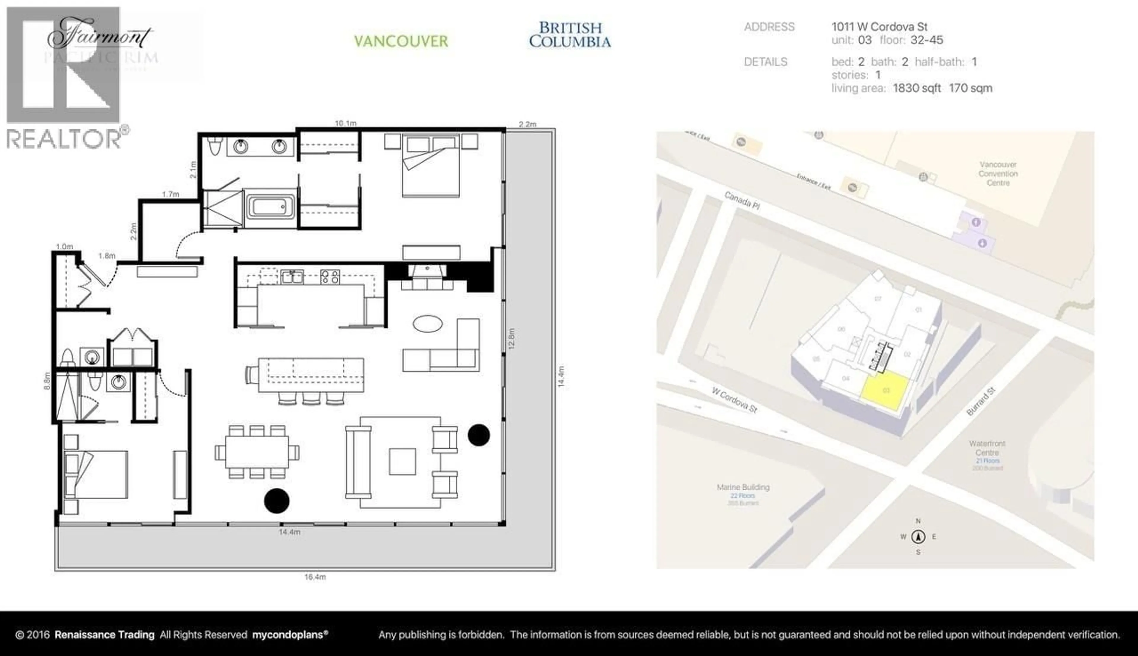 Floor plan for 3603 - 1011 CORDOVA STREET, Vancouver British Columbia V6C0B2