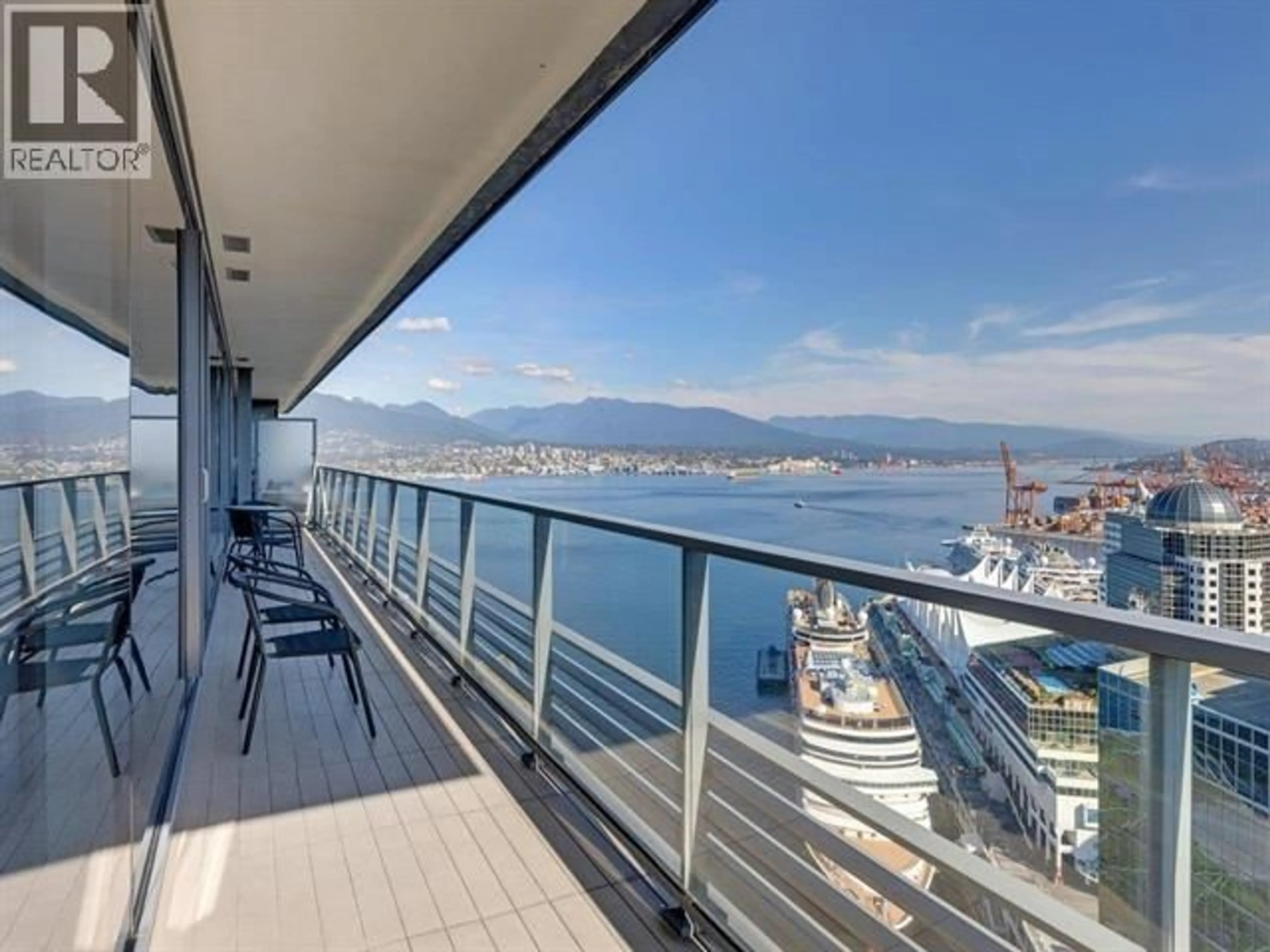 Balcony in the apartment, water/lake/river/ocean view for 3603 - 1011 CORDOVA STREET, Vancouver British Columbia V6C0B2