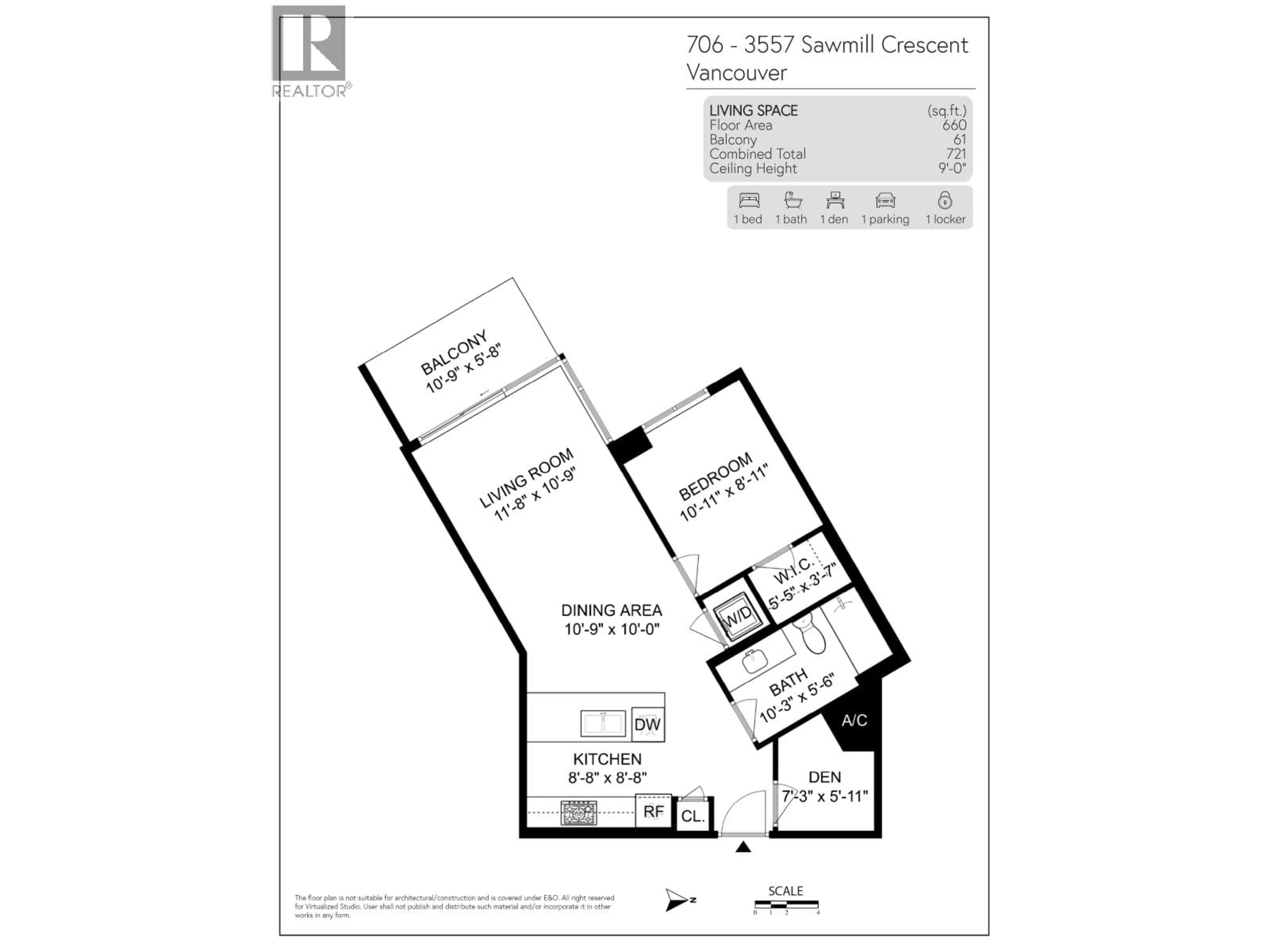 Floor plan for 706 - 3557 SAWMILL CRESCENT, Vancouver British Columbia V5S0E2