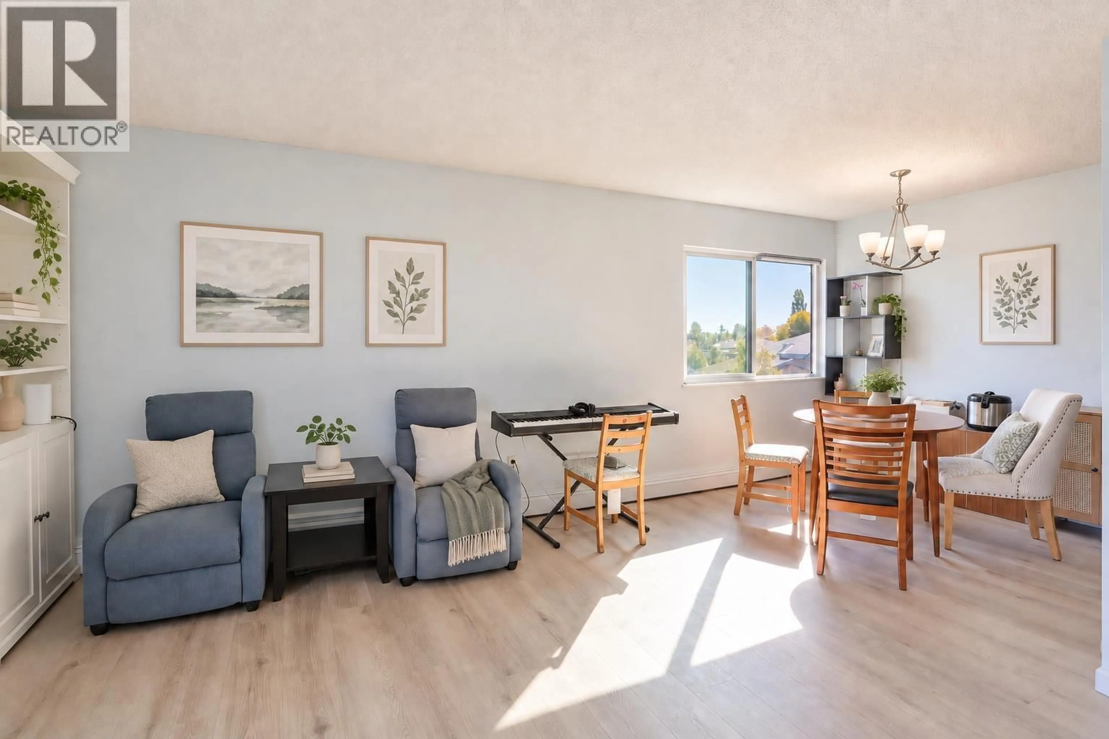 Living room with furniture, wood/laminate floor for 303 - 7240 LINDSAY ROAD, Richmond British Columbia V7C3N1