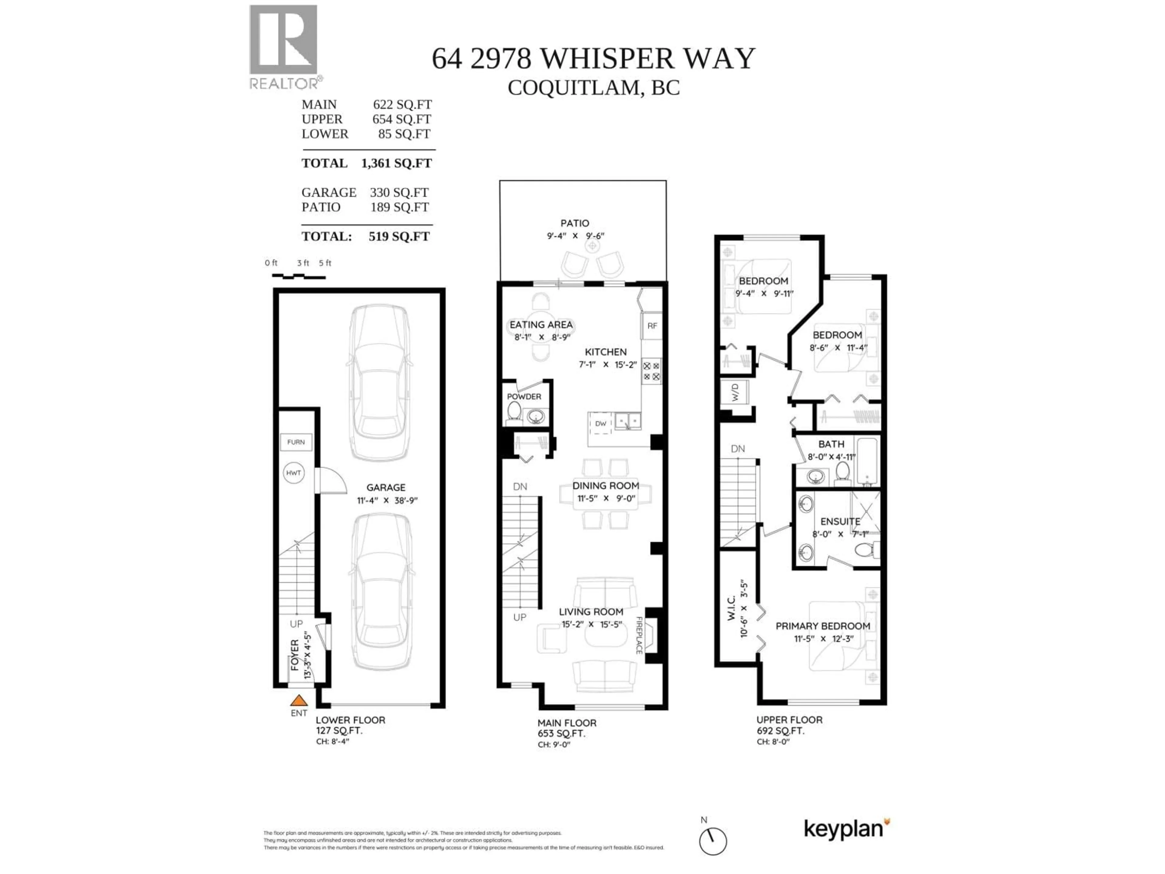 Floor plan for 64 - 2978 WHISPER WAY, Coquitlam British Columbia V3E3R8