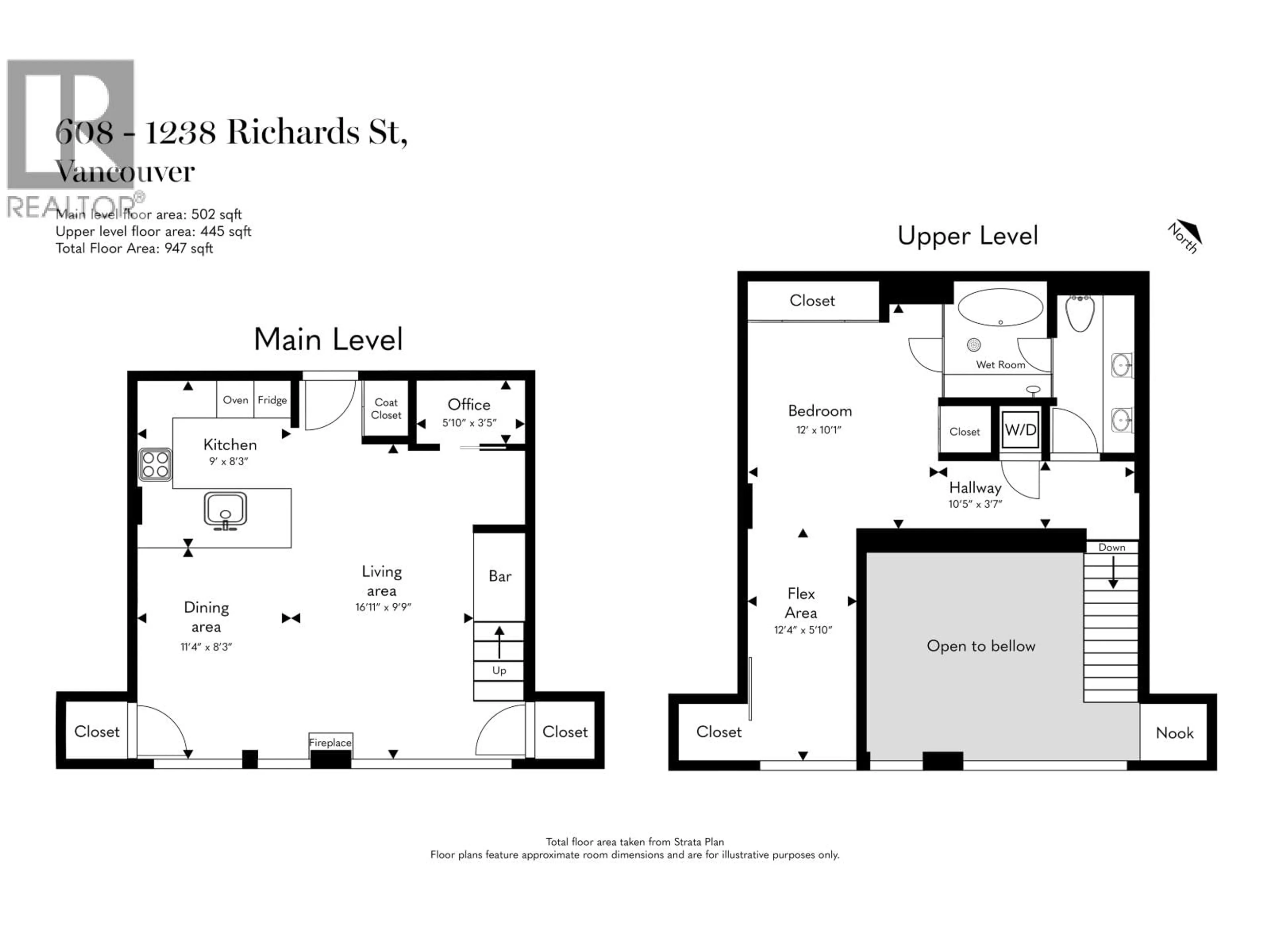 Floor plan for 608 - 1238 RICHARDS STREET, Vancouver British Columbia V6B3G2