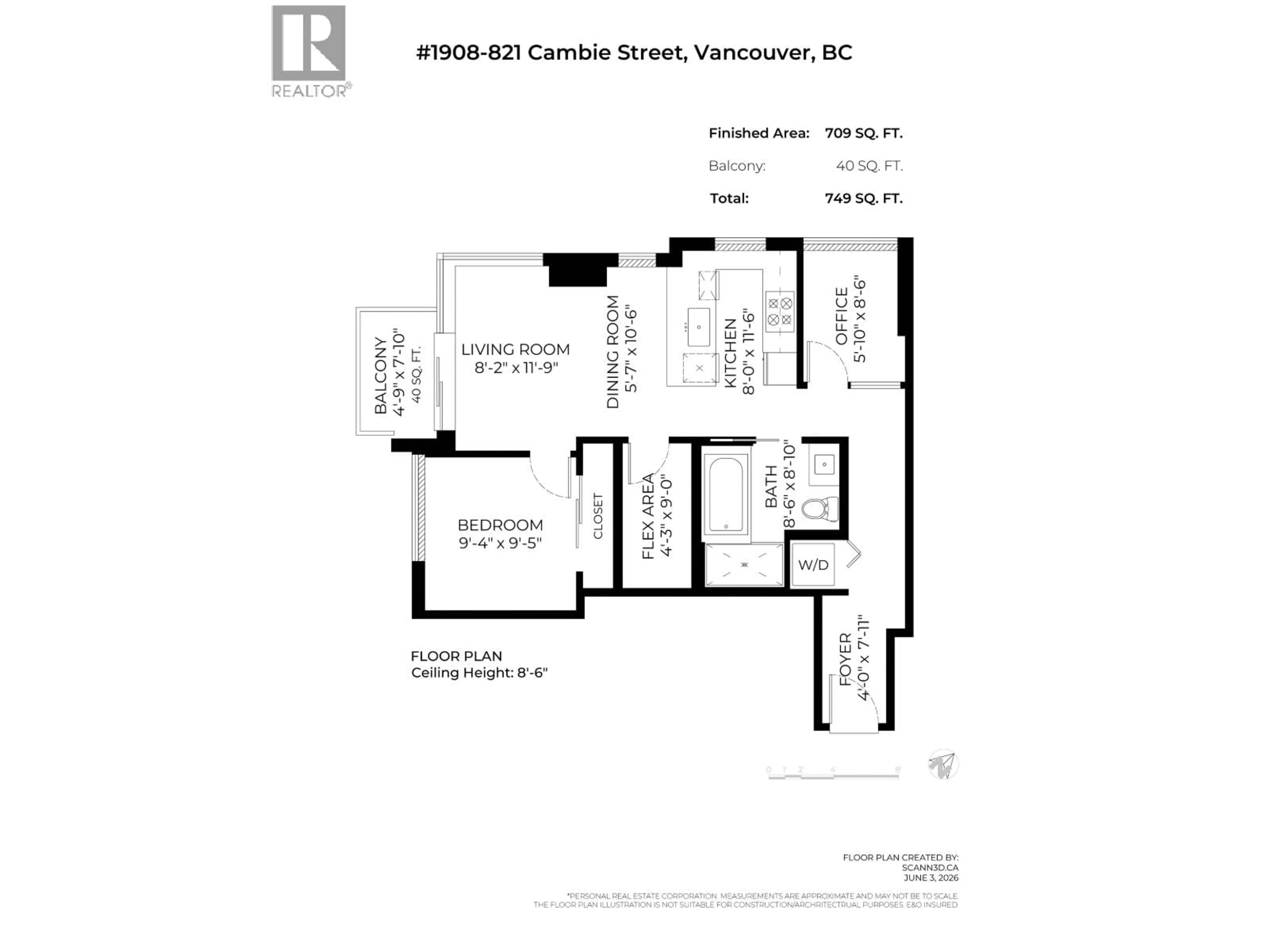 Floor plan for 1908 - 821 CAMBIE STREET, Vancouver British Columbia V6B0E3