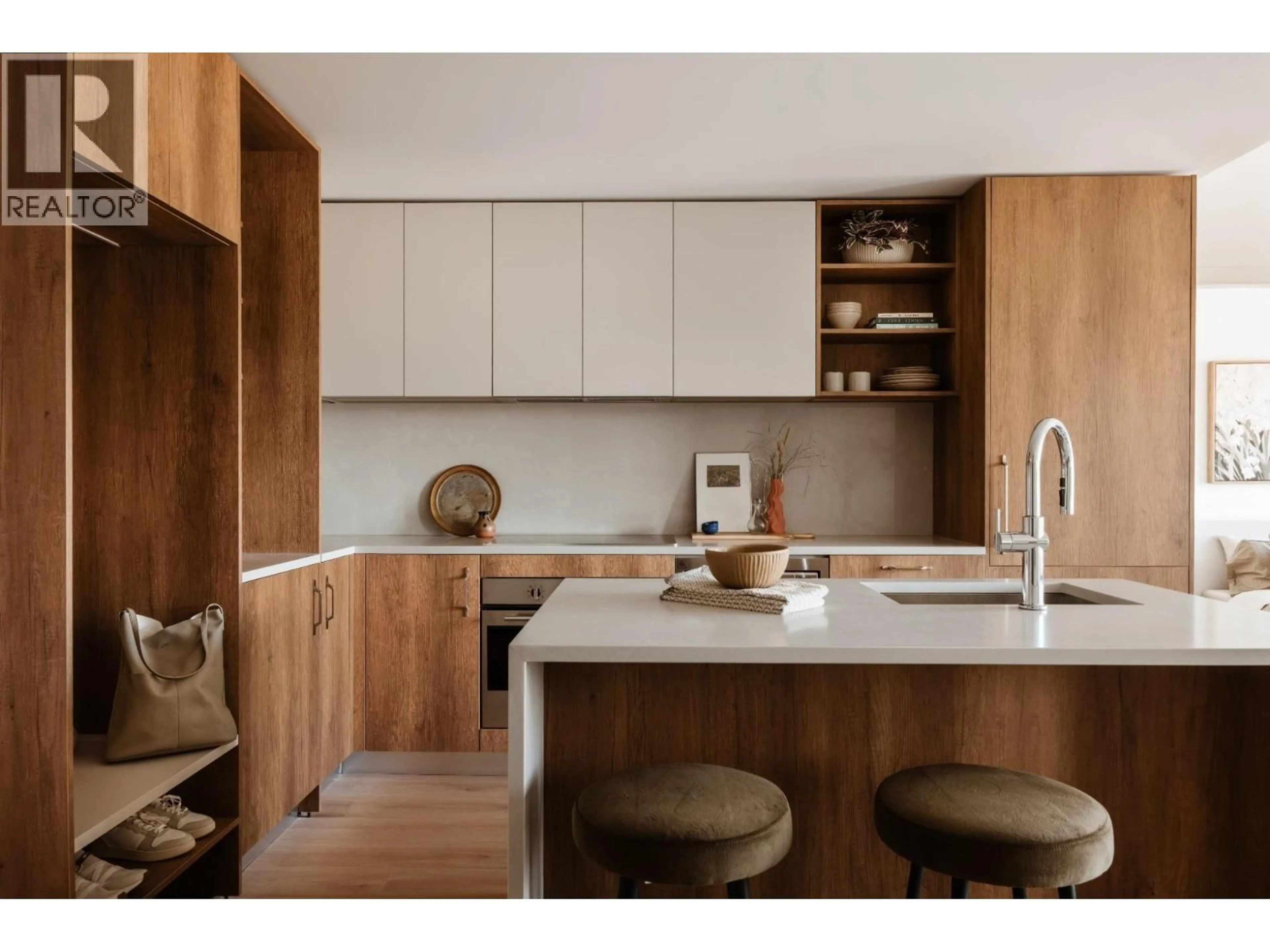 Contemporary kitchen, wood/laminate floor for 301 - 133 49TH AVENUE, Vancouver British Columbia V5Z2S3