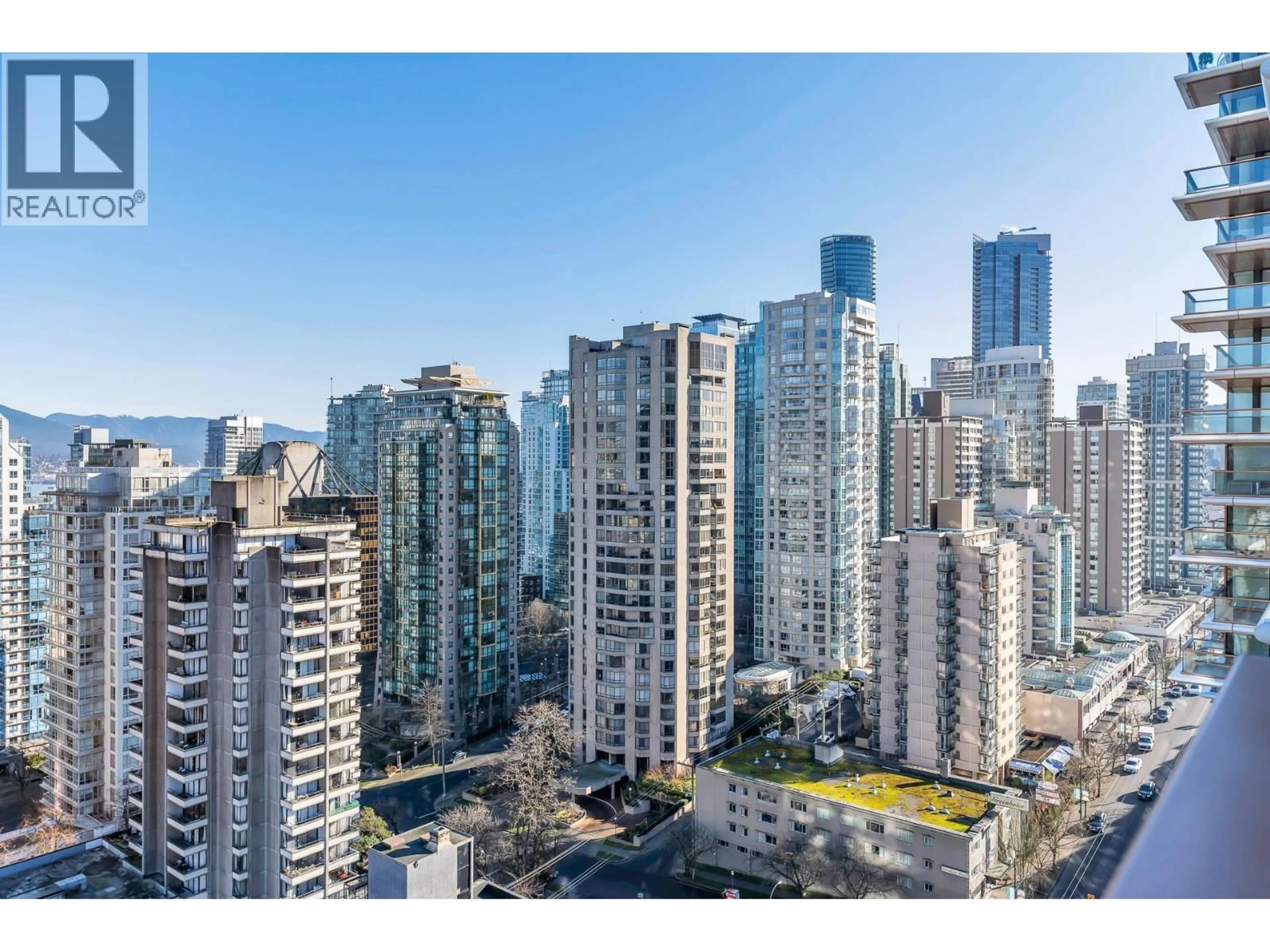 A pic from outside/outdoor area/front of a property/back of a property/a pic from drone, city buildings view from balcony for 2204 - 1482 ROBSON STREET, Vancouver British Columbia V6G0E4