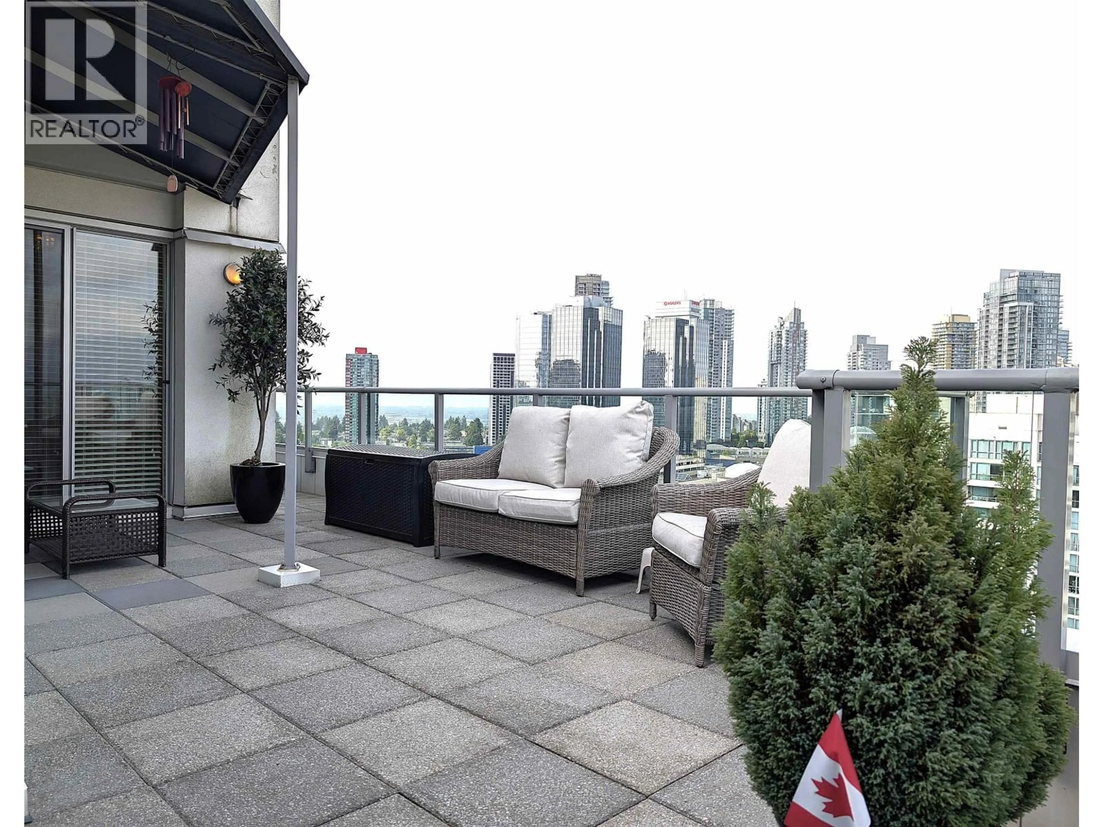 Patio, city buildings view from balcony for 2230 - 4825 HAZEL STREET, Burnaby British Columbia V5H4N4
