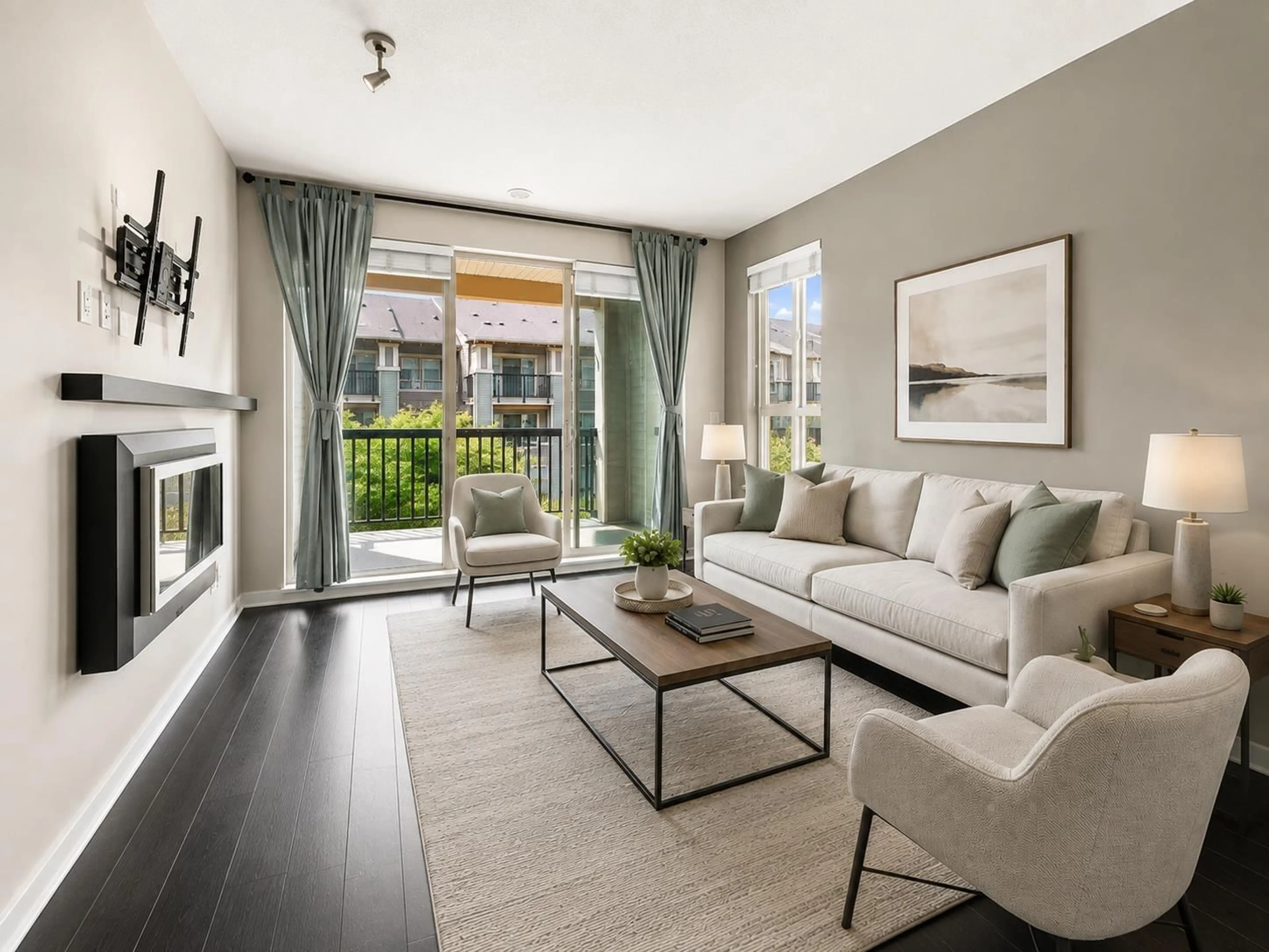 Living room with furniture, wood/laminate floor for 305 - 5655 210A STREET, Langley British Columbia V3A0G4