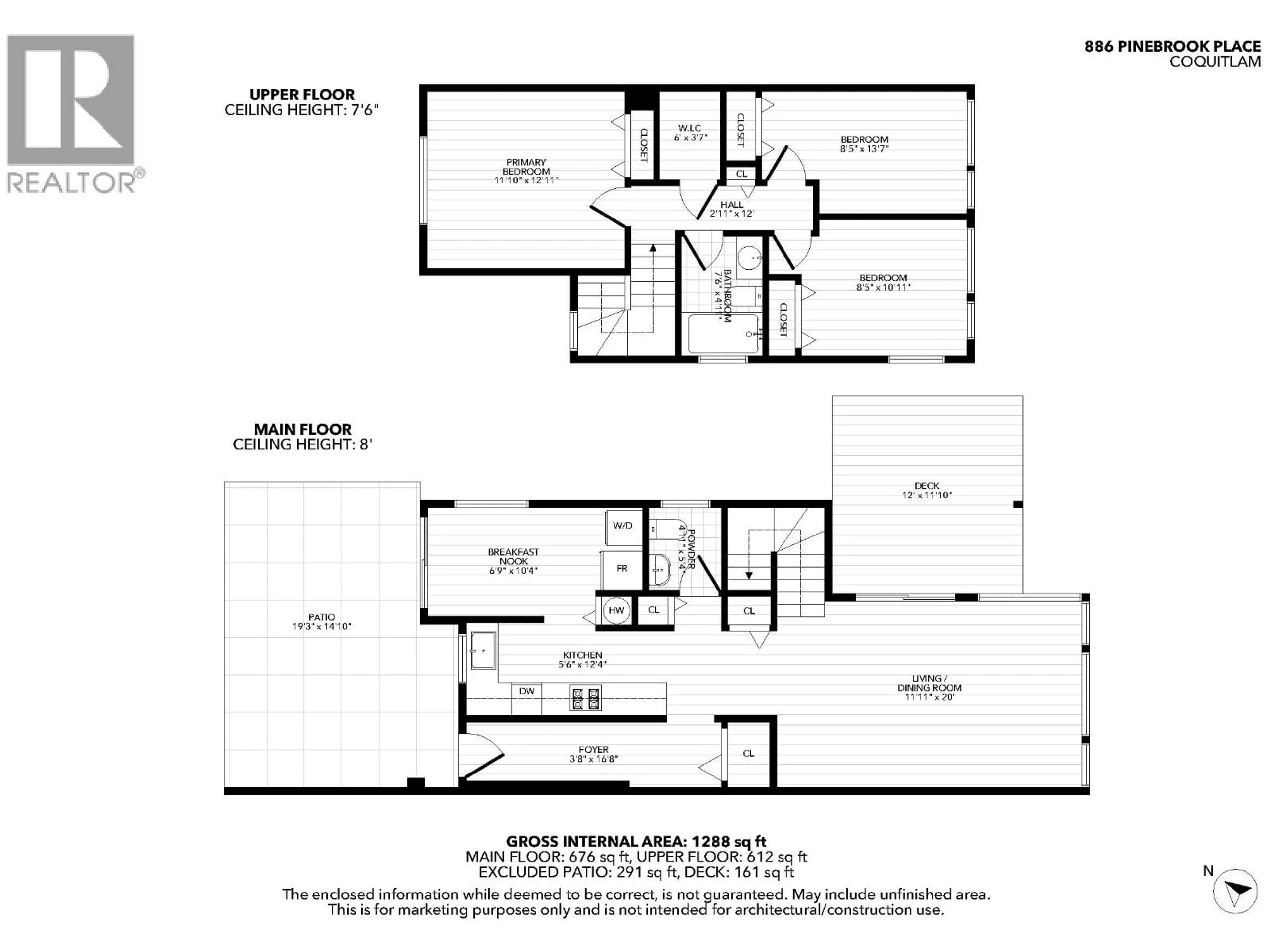 Floor plan for 886 PINEBROOK PLACE, Coquitlam British Columbia V3C4B9