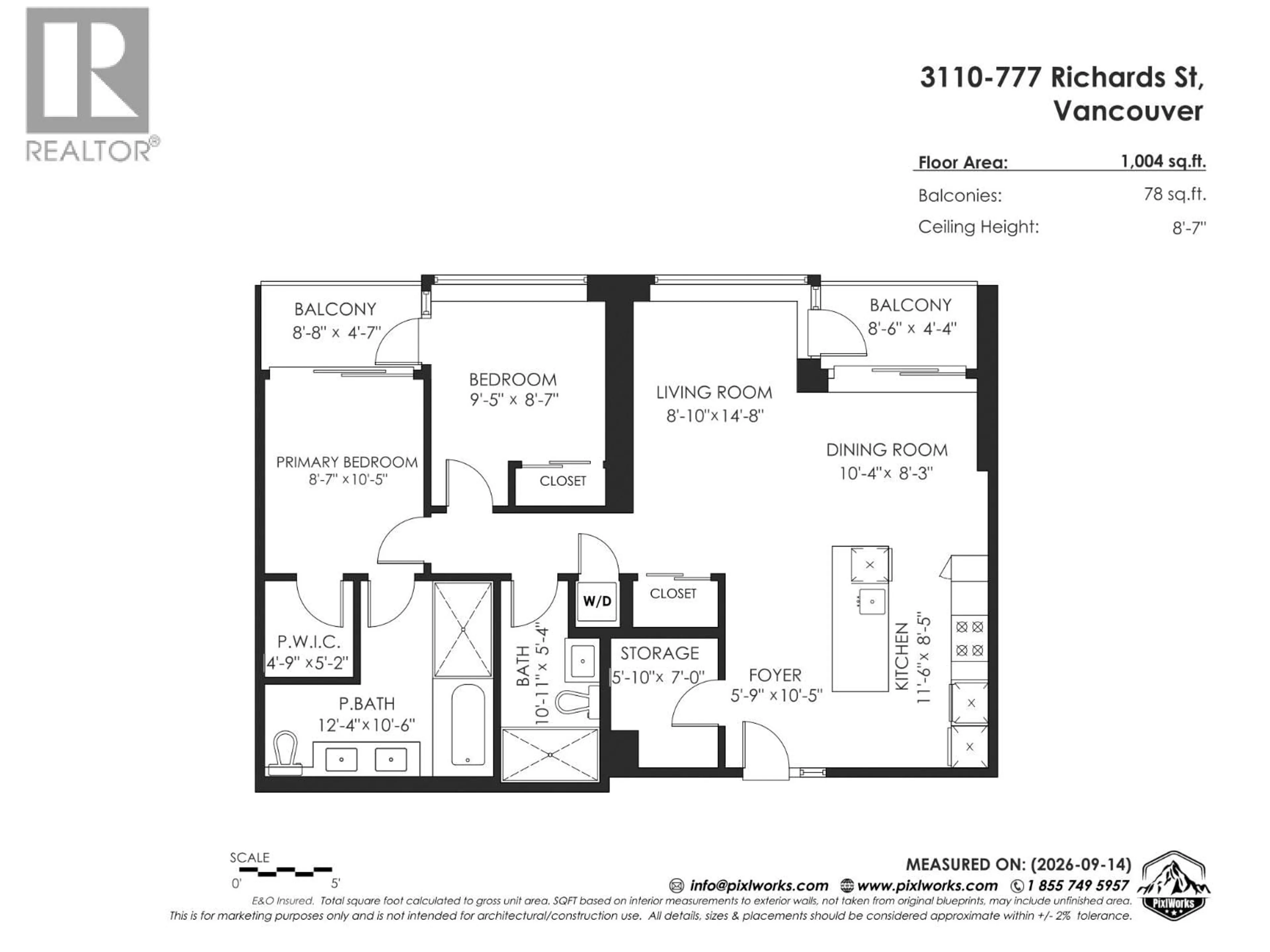 Floor plan for 3110 - 777 RICHARDS STREET, Vancouver British Columbia V6B0M6