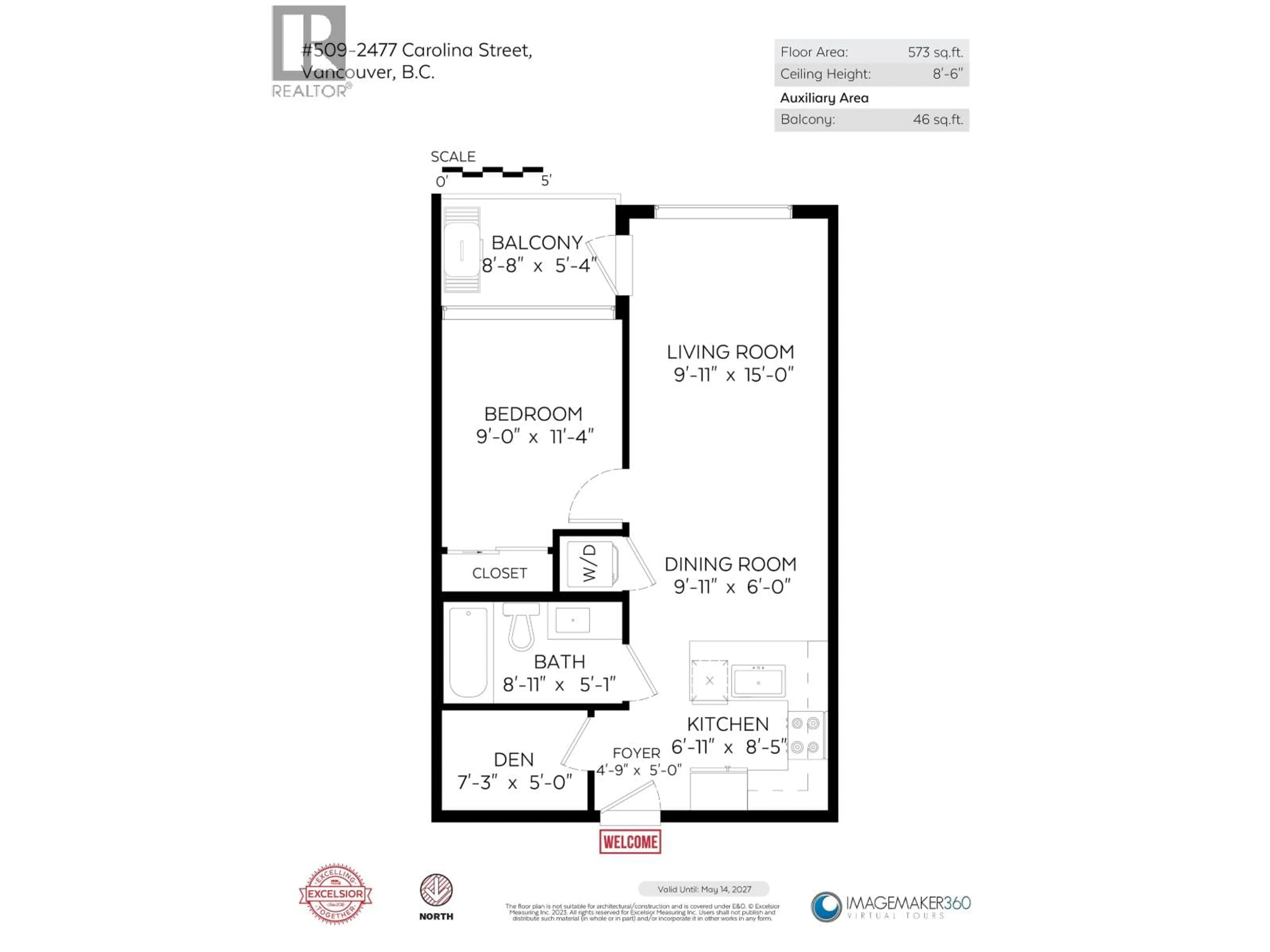 Floor plan for 509 - 2477 CAROLINA STREET, Vancouver British Columbia V5T0G8