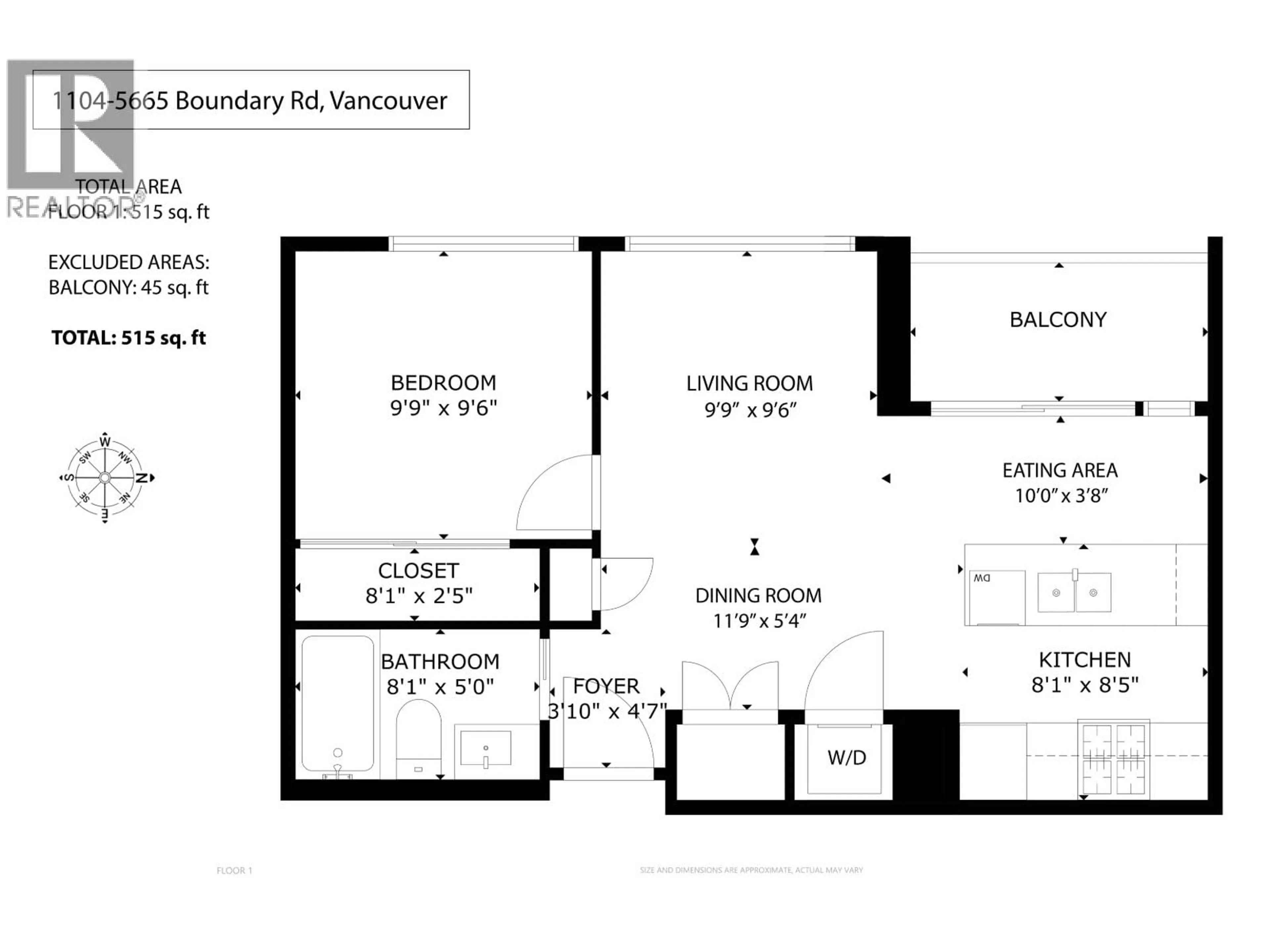 Floor plan for 1104 - 5665 BOUNDARY ROAD, Vancouver British Columbia V5R0E4
