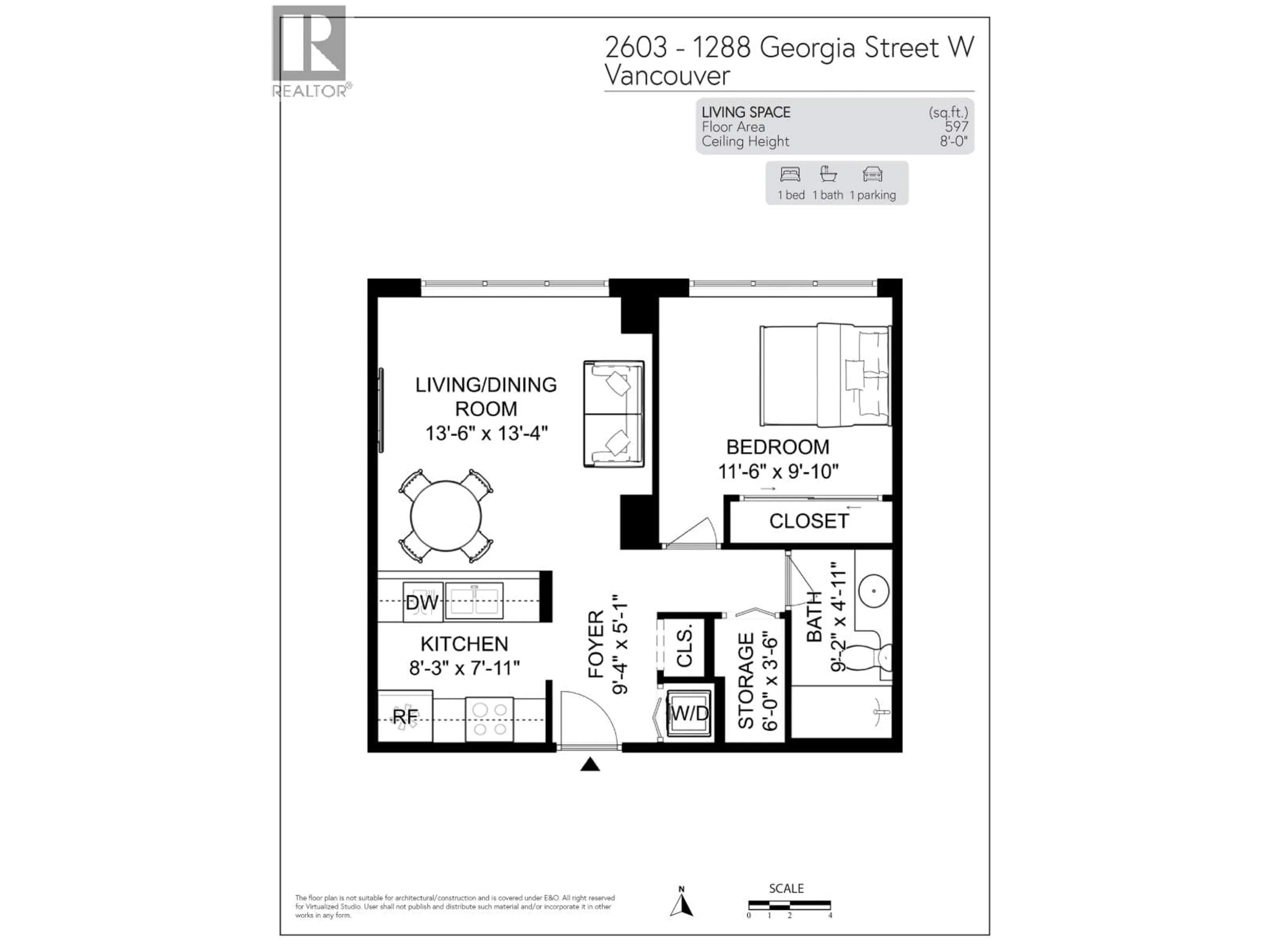 Floor plan for 2603 - 1288 GEORGIA STREET, Vancouver British Columbia V6E4R3