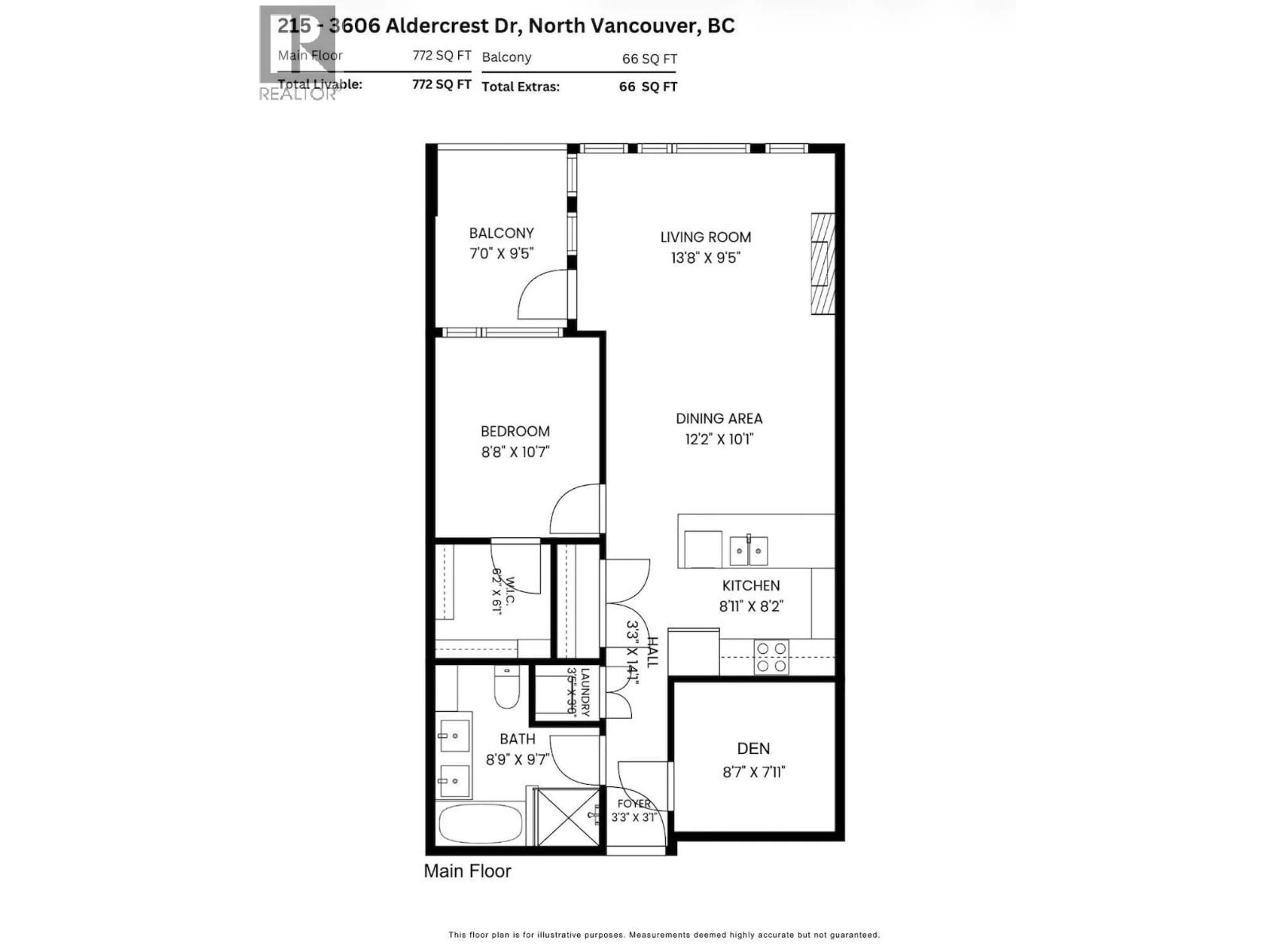 Floor plan for 215 - 3606 ALDERCREST DRIVE, North Vancouver British Columbia V7G0A3