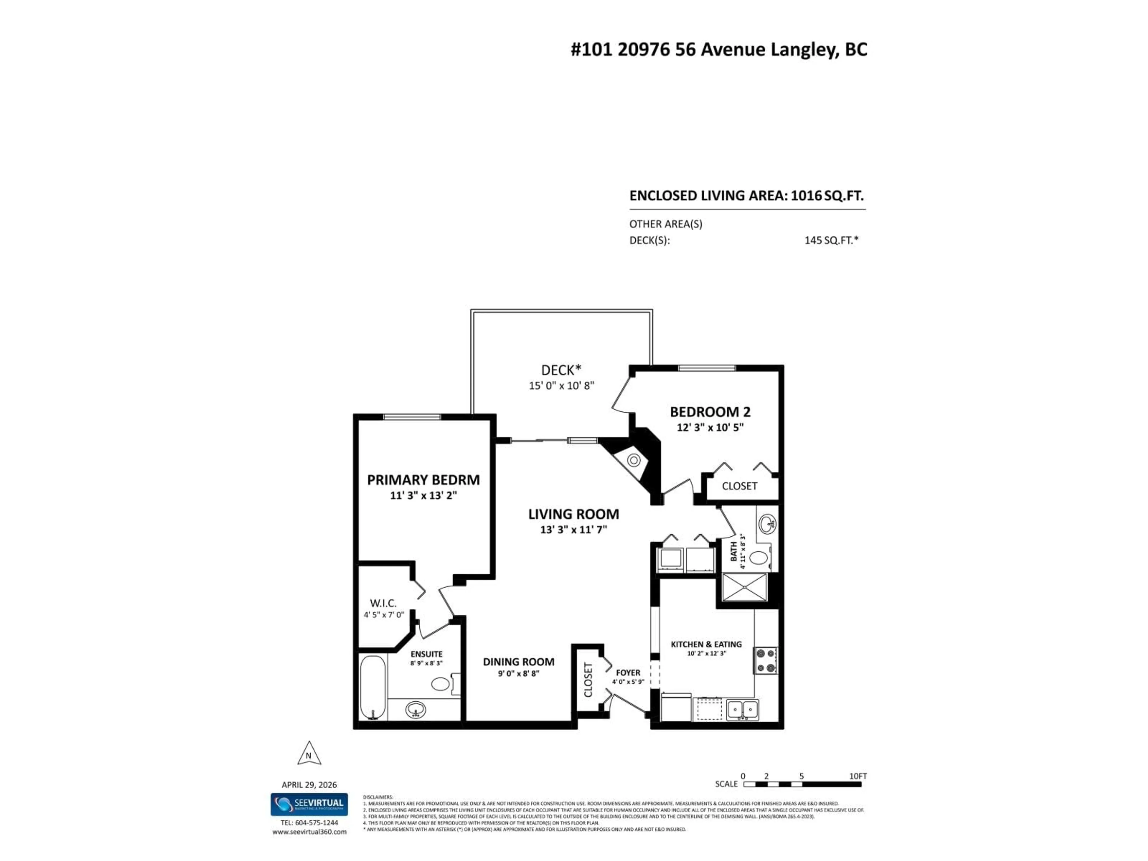 Floor plan for 101 - 20976 56 AVENUE, Langley British Columbia V3A7Z2