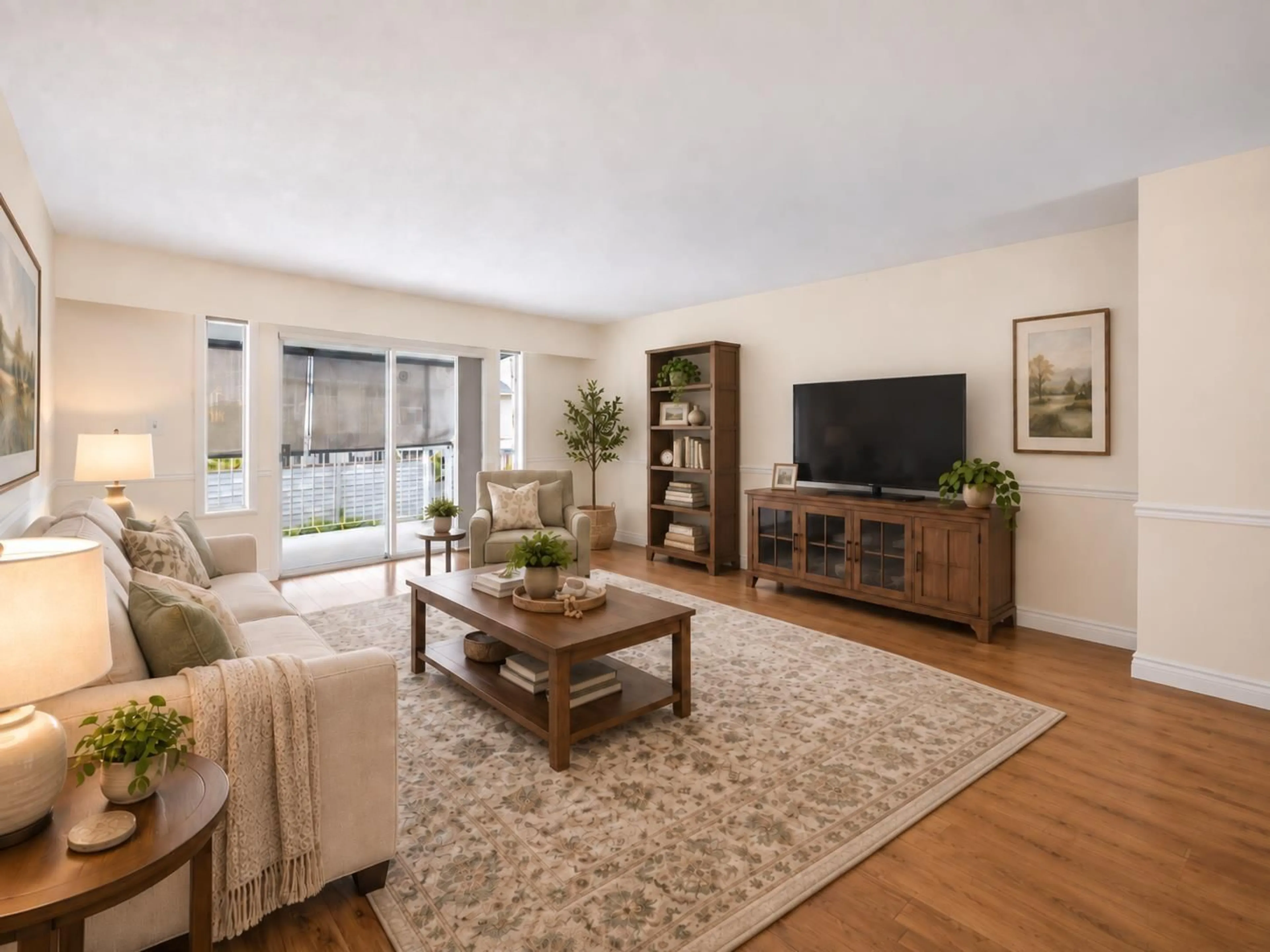 Living room with furniture, wood/laminate floor for 100 - 32691 GARIBALDI DRIVE, Abbotsford British Columbia V2T5T7