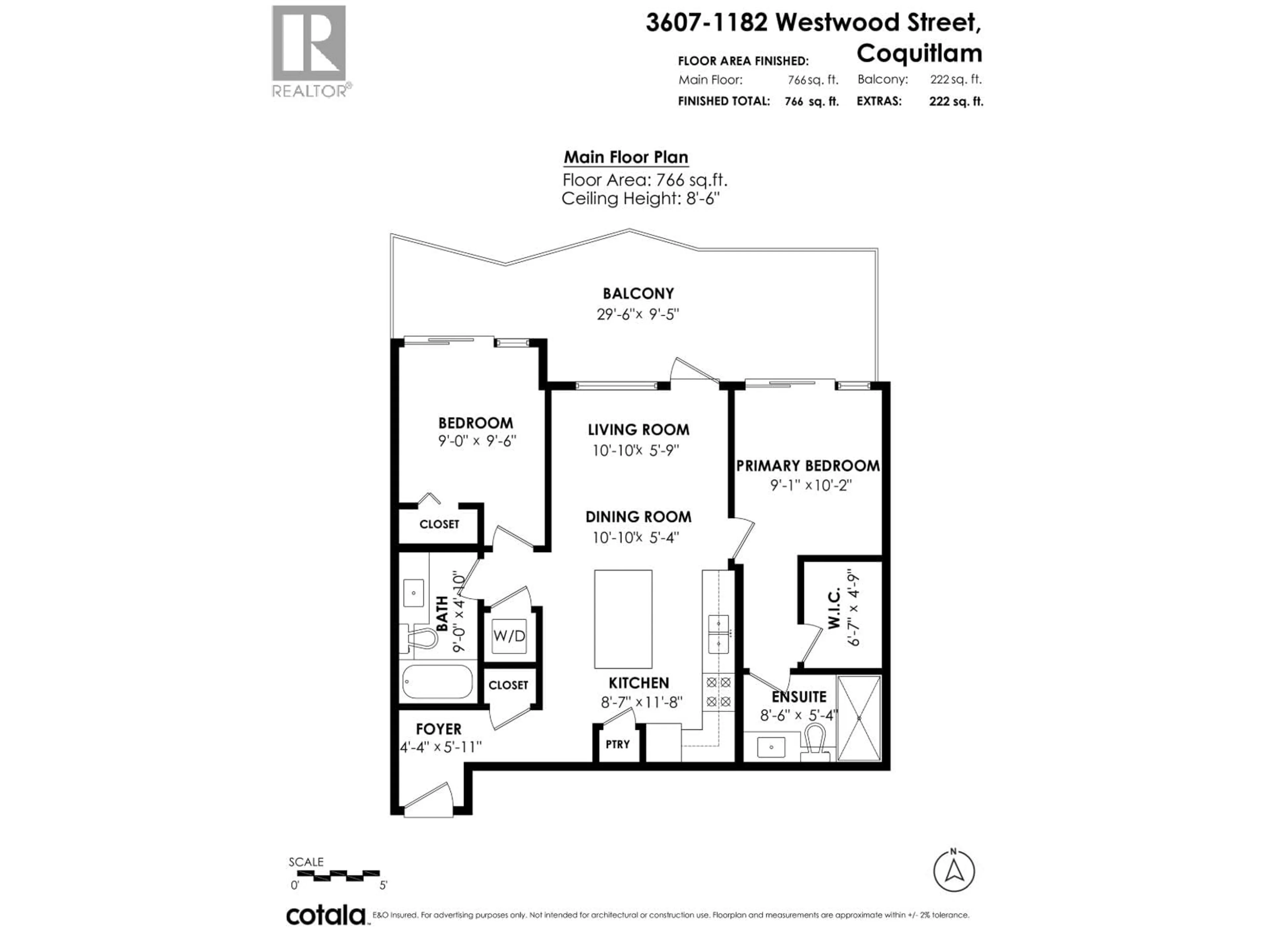 Floor plan for 3607 - 1182 WESTWOOD STREET, Coquitlam British Columbia V3B0T9