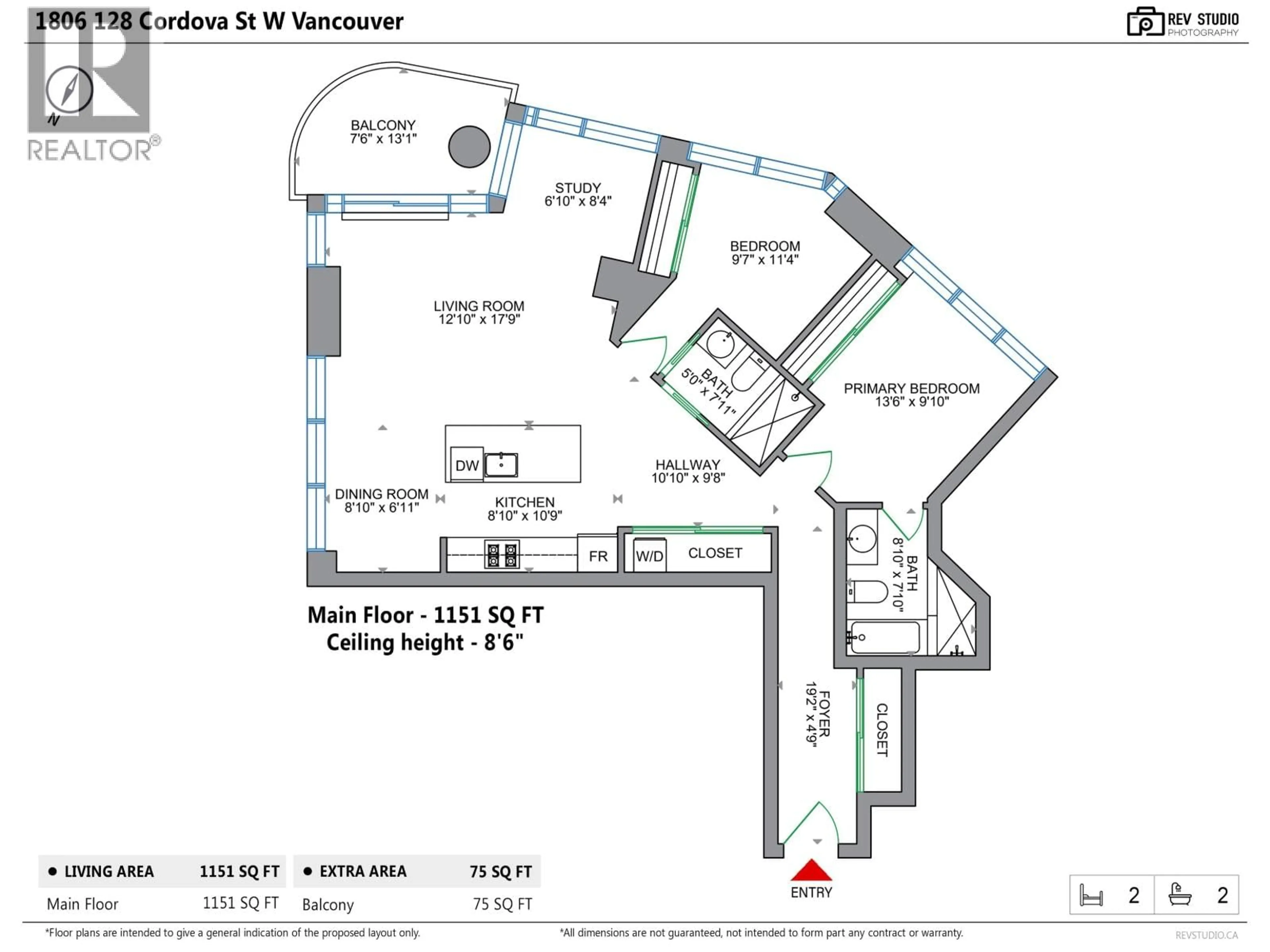 Floor plan for 1806 - 128 CORDOVA STREET, Vancouver British Columbia V6B0E6