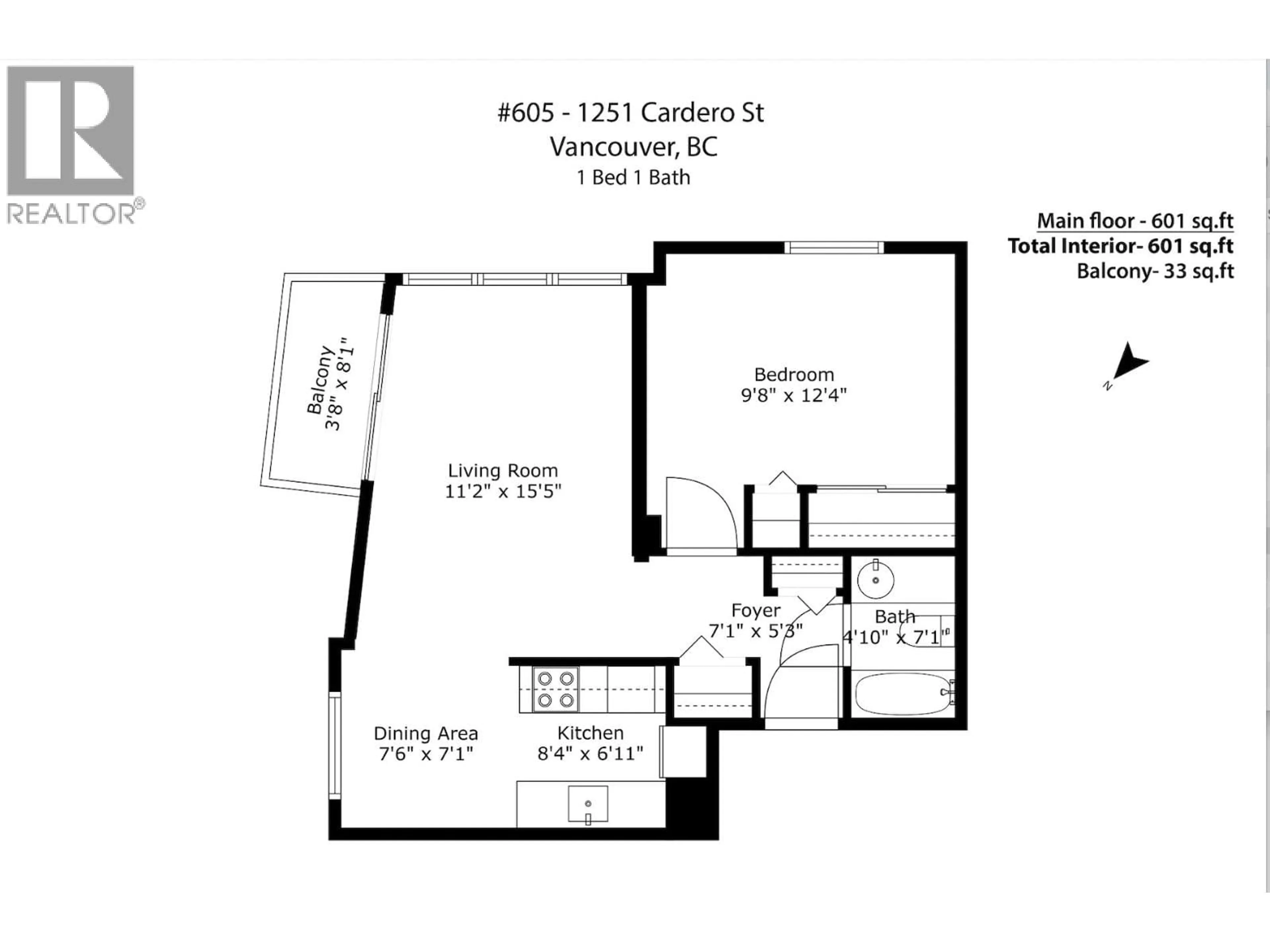 Floor plan for 605 - 1251 CARDERO STREET, Vancouver British Columbia V6G2H9