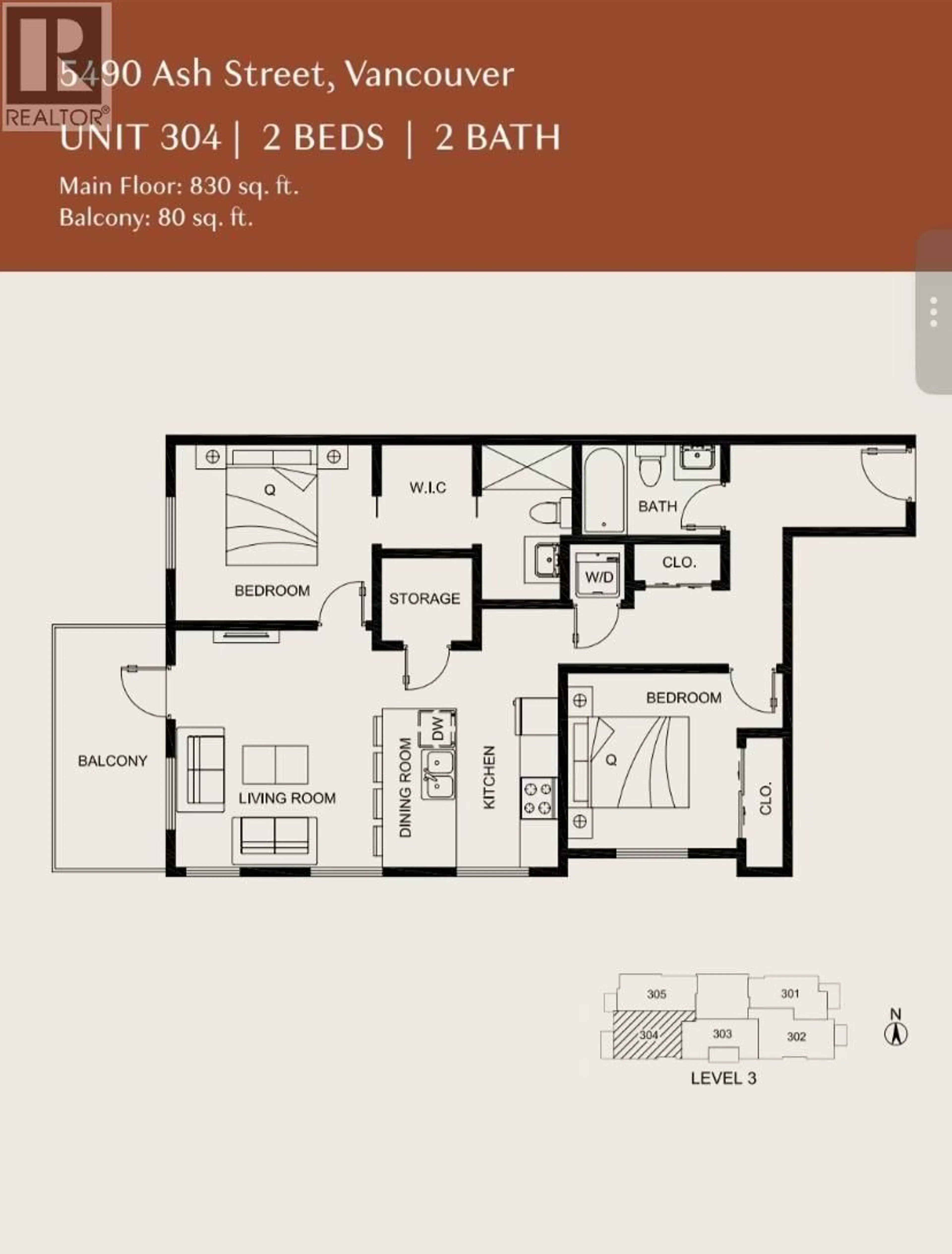 Floor plan for 304 - 5490 ASH STREET, Vancouver British Columbia V5Z3G6