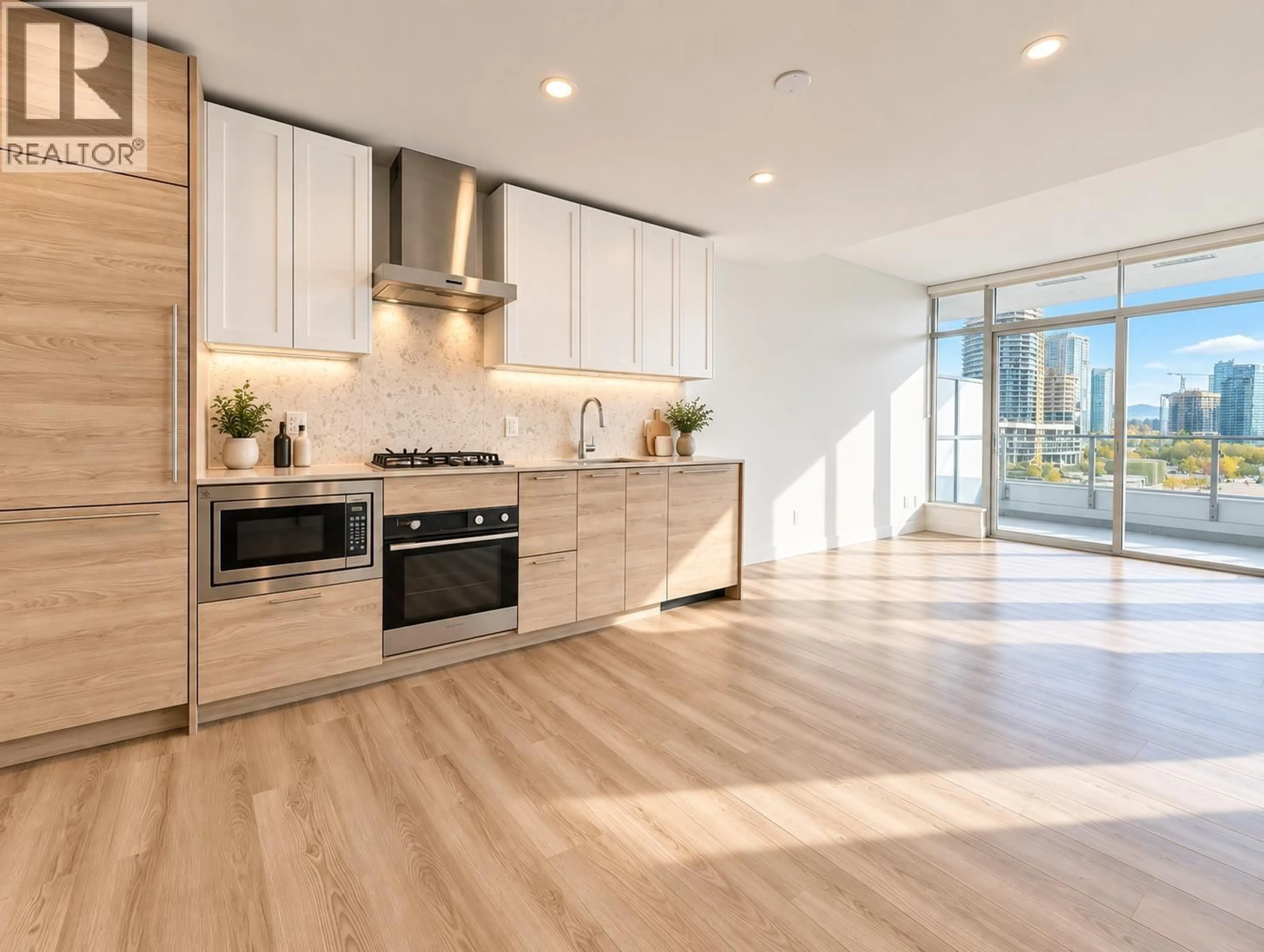 Open concept kitchen, wood/laminate floor for 505 - 2381 BETA AVENUE, Burnaby British Columbia V5C0P7