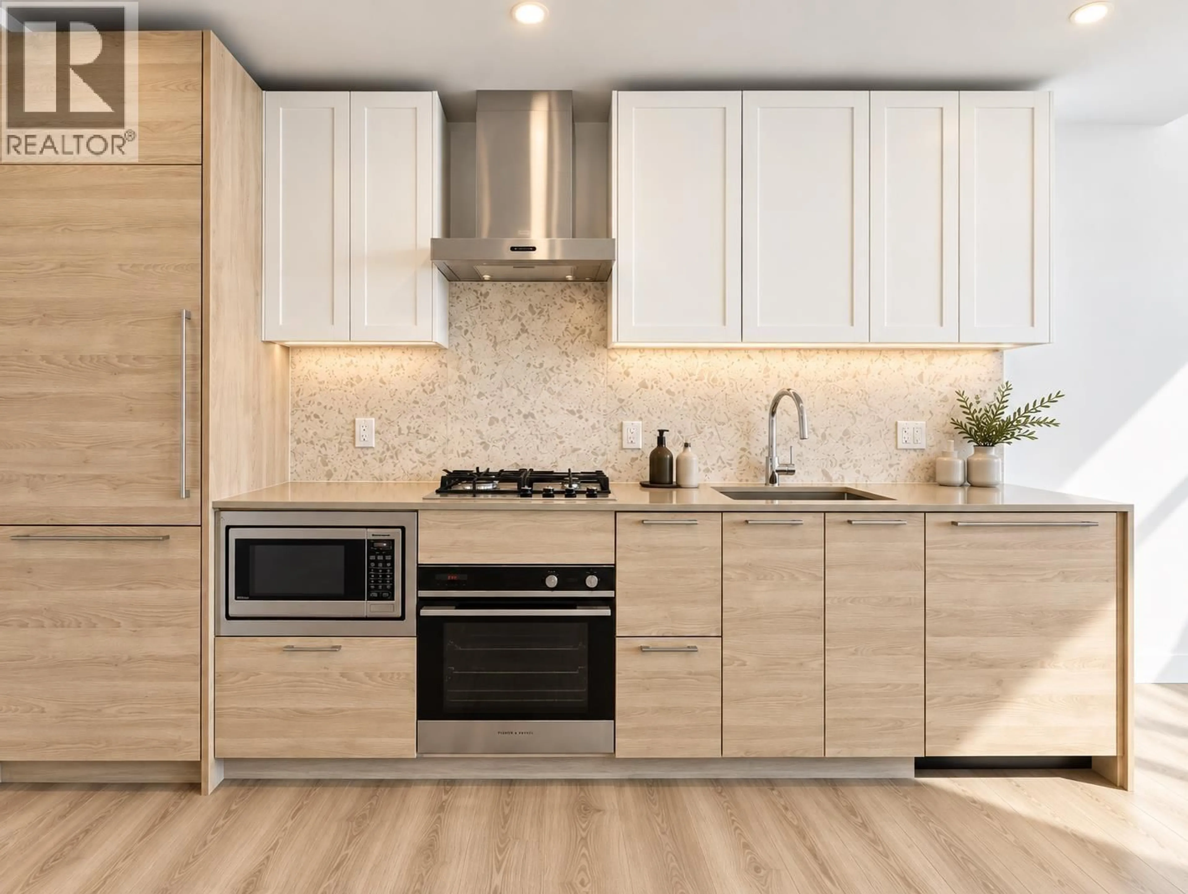 Contemporary kitchen, wood/laminate floor for 505 - 2381 BETA AVENUE, Burnaby British Columbia V5C0P7