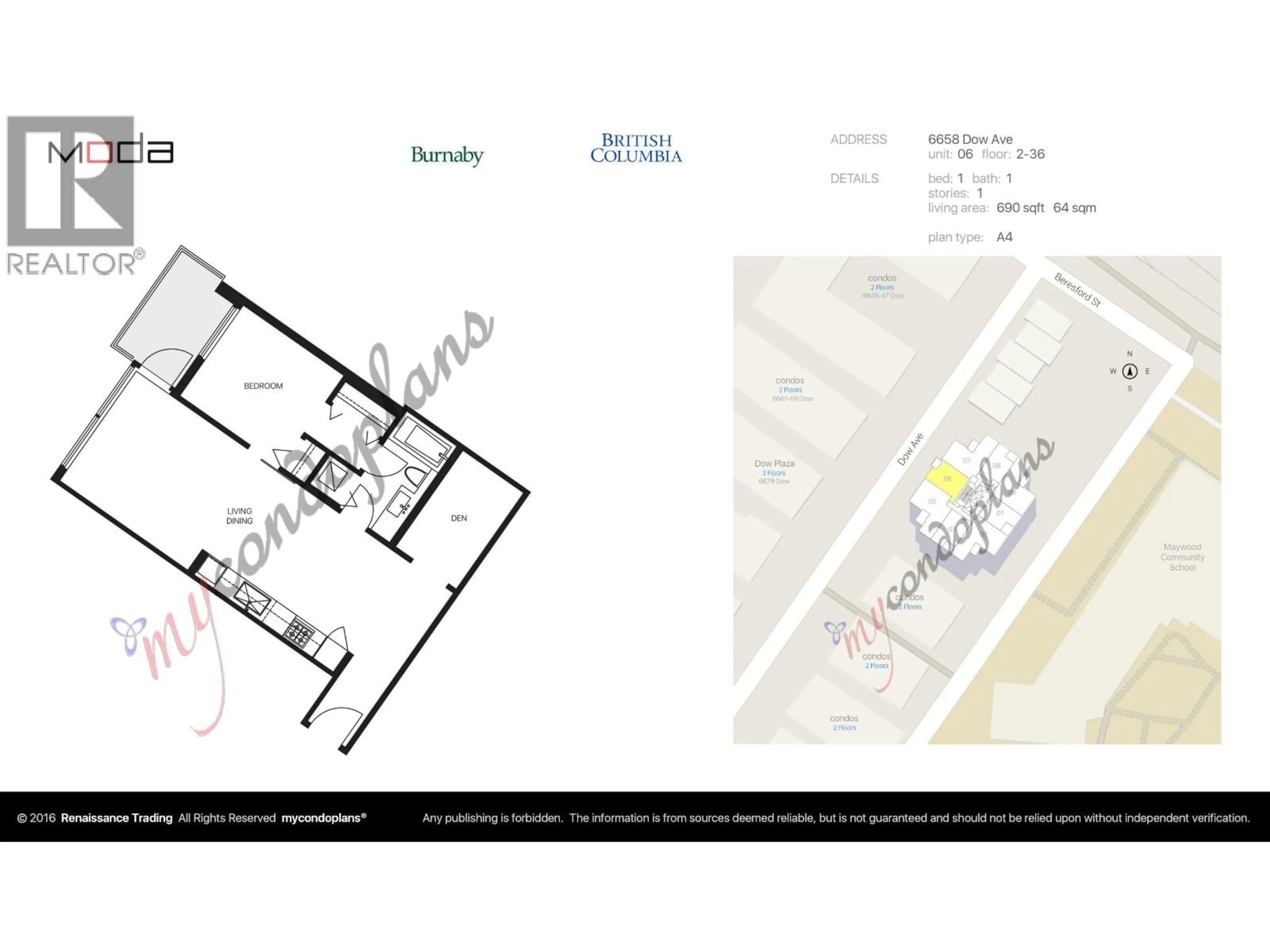 Floor plan for 1806 - 6658 DOW AVENUE, Burnaby British Columbia V5H0C7