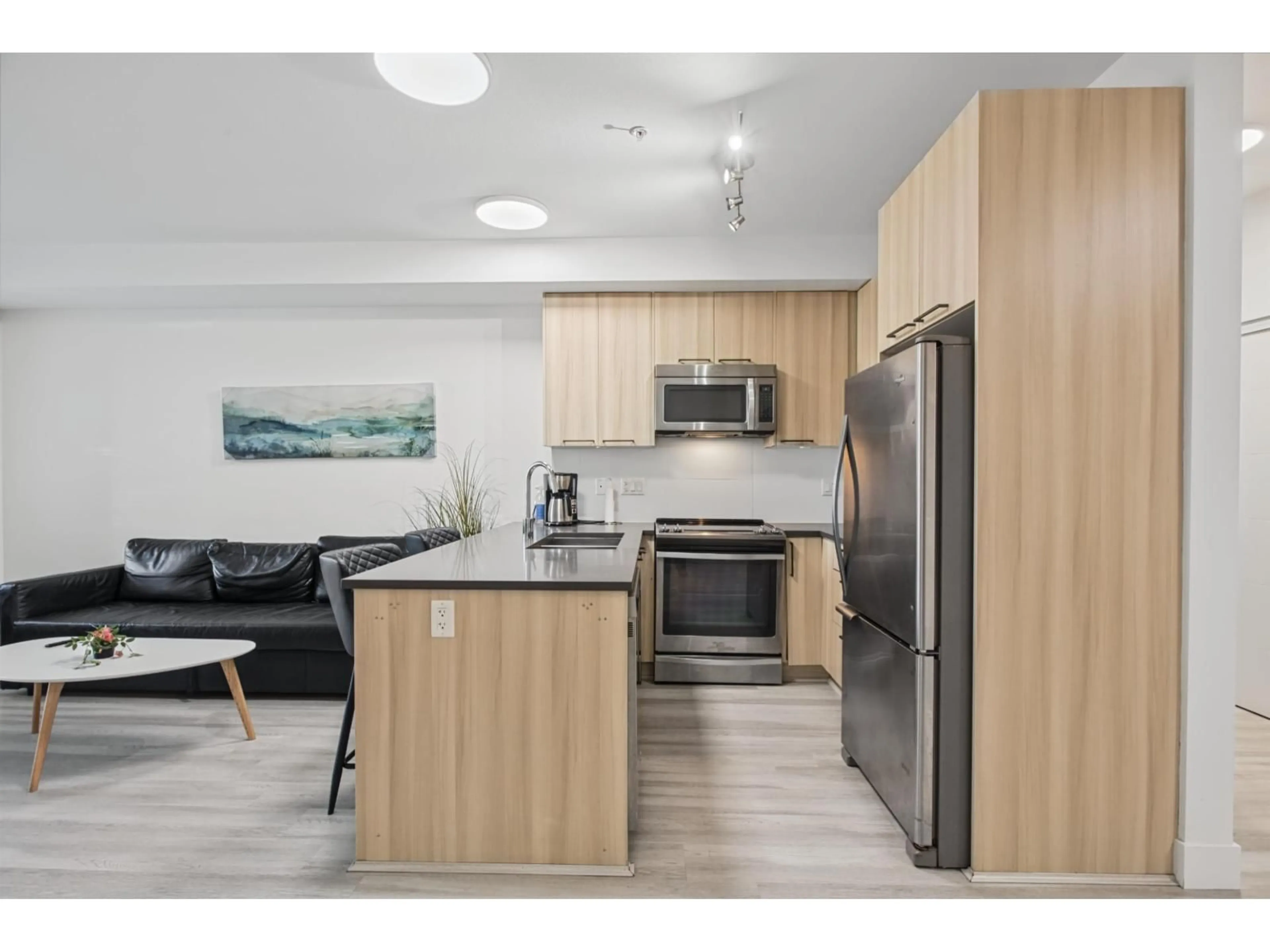 Open concept kitchen, wood/laminate floor for 101 - 15628 104 AVENUE, Surrey British Columbia V4N2J3