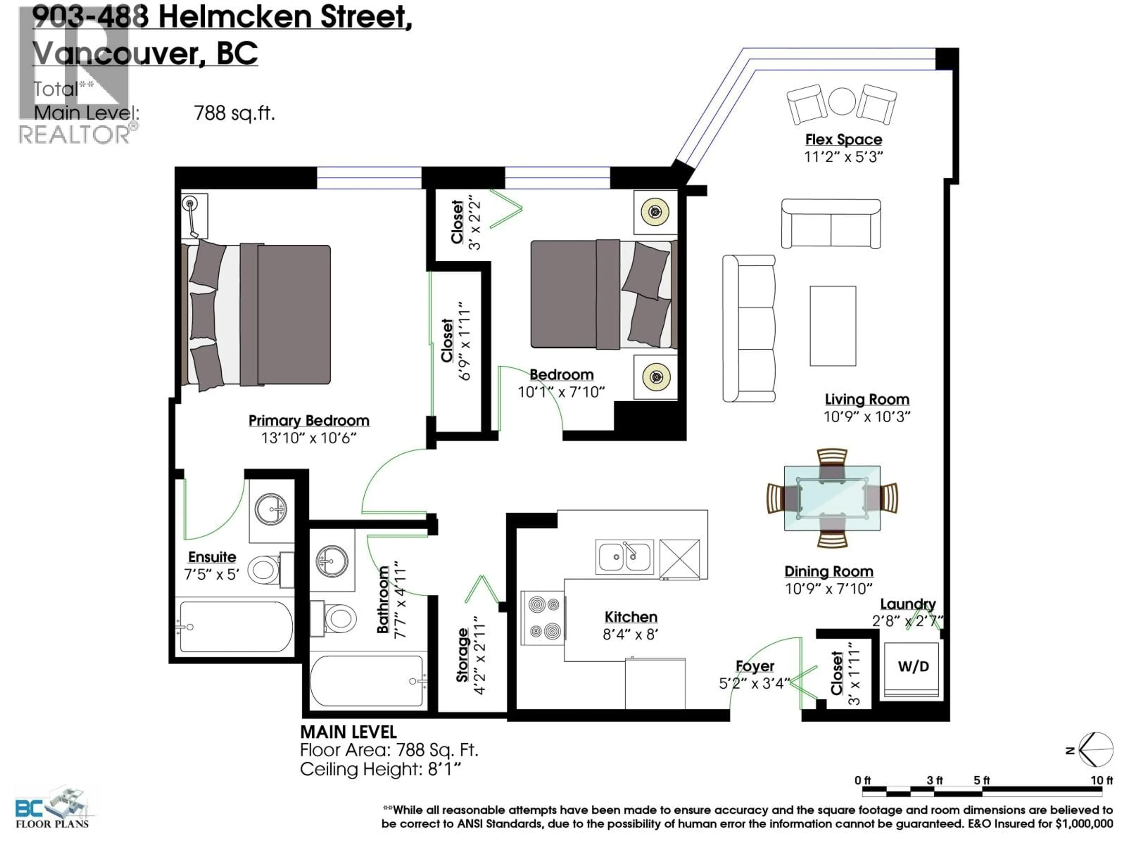 Floor plan for 903 - 488 HELMCKEN STREET, Vancouver British Columbia V6B6E4