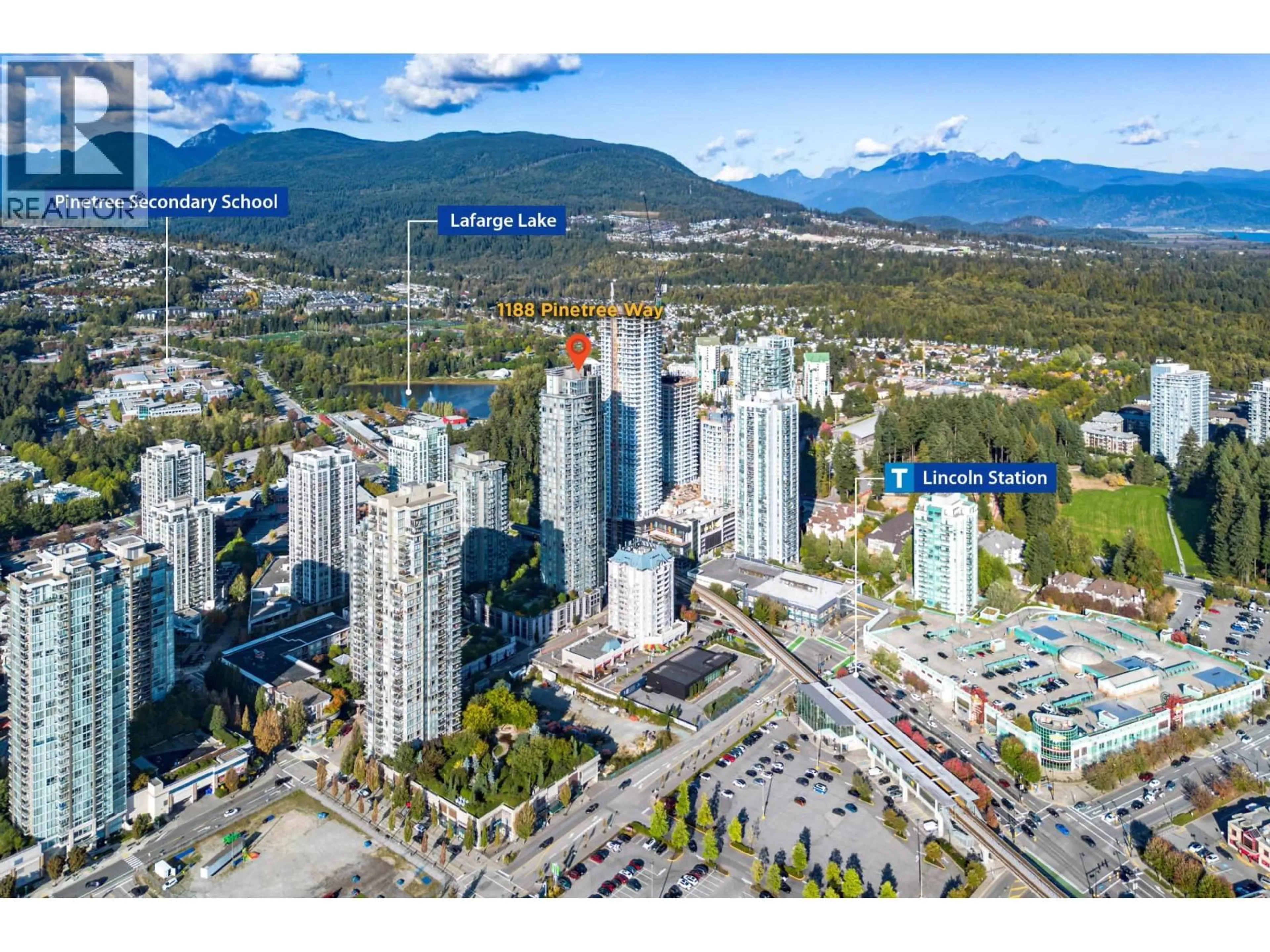 A pic from outside/outdoor area/front of a property/back of a property/a pic from drone, city buildings view from balcony for 2109 - 1188 PINETREE WAY, Coquitlam British Columbia V3B0K9