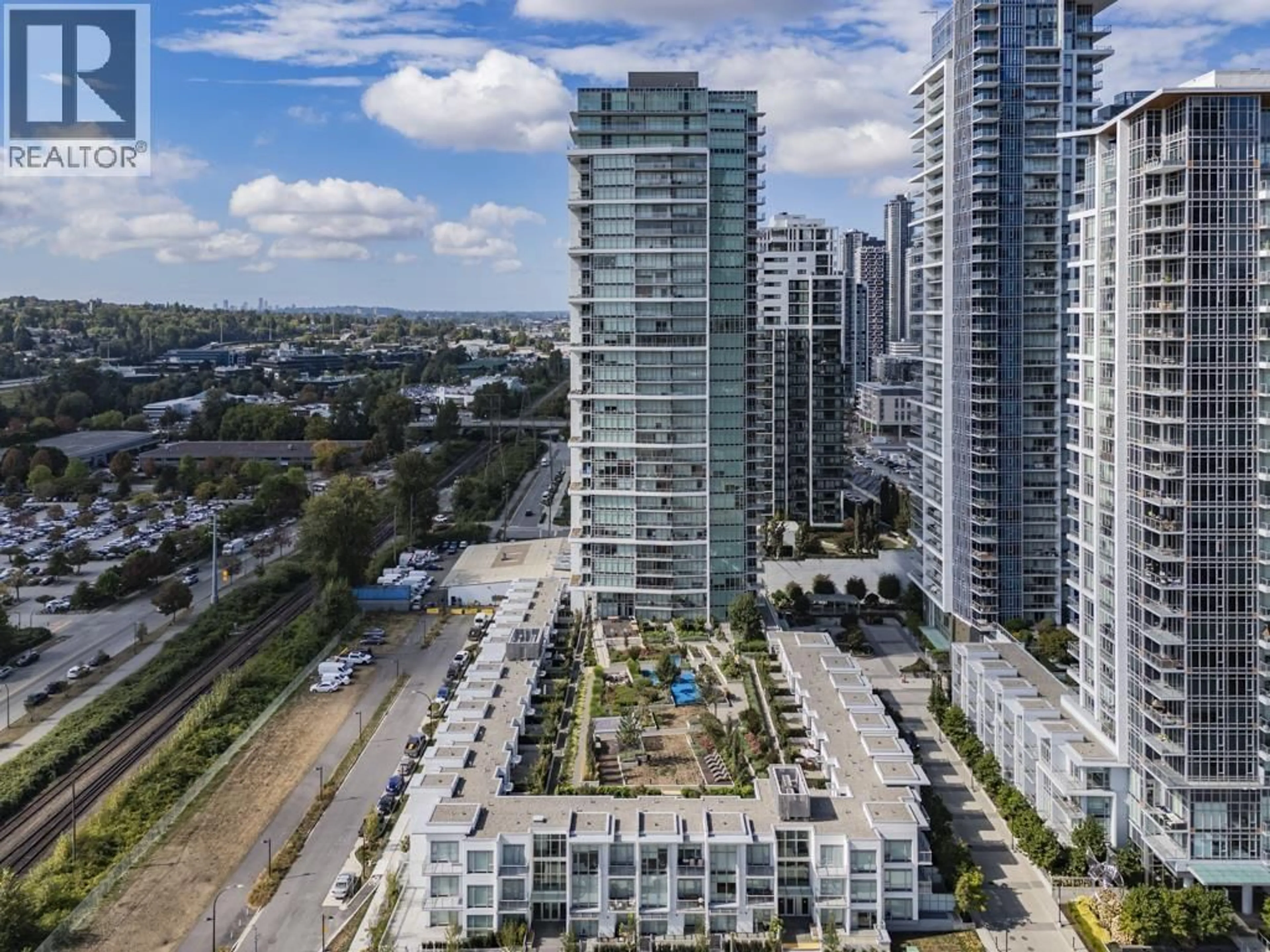A pic from outside/outdoor area/front of a property/back of a property/a pic from drone, city buildings view from balcony for 605 - 2381 BETA AVENUE, Burnaby British Columbia V5C0P7