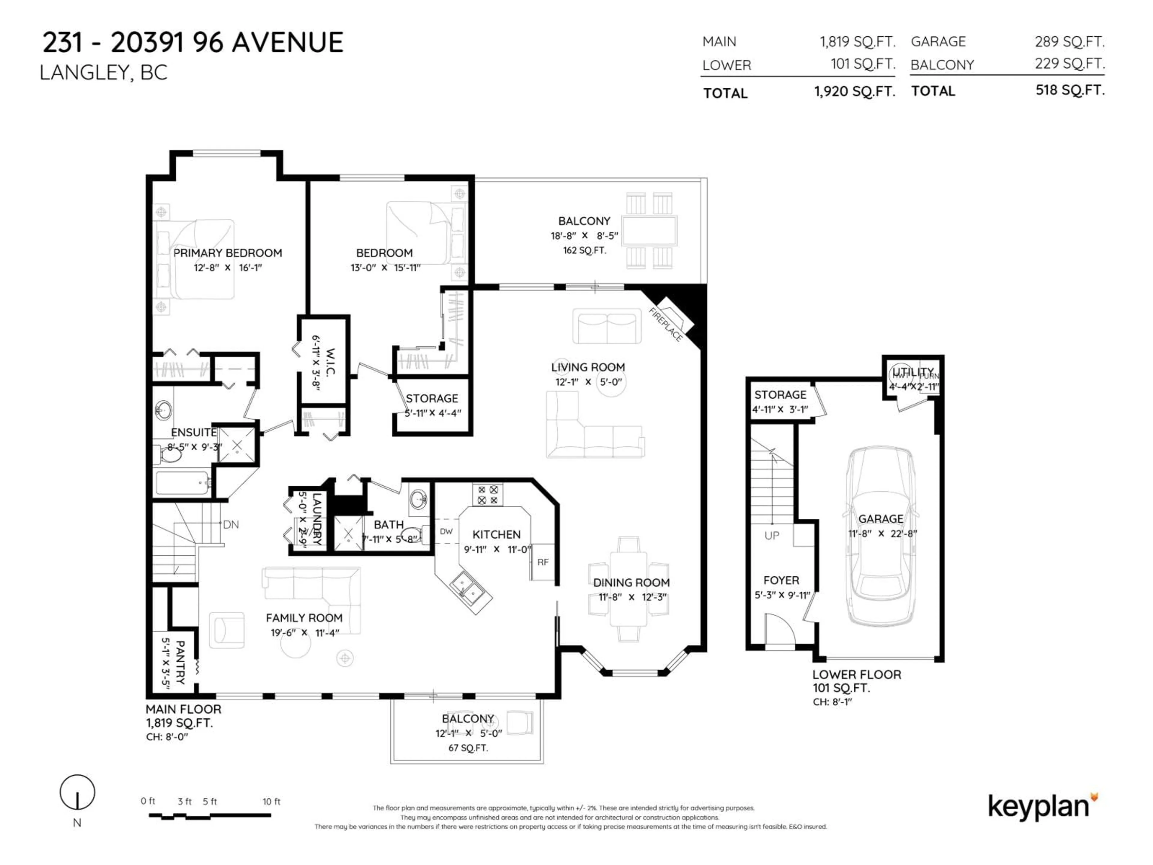 Floor plan for 231 - 20391 96 AVENUE, Surrey British Columbia V1M2L2