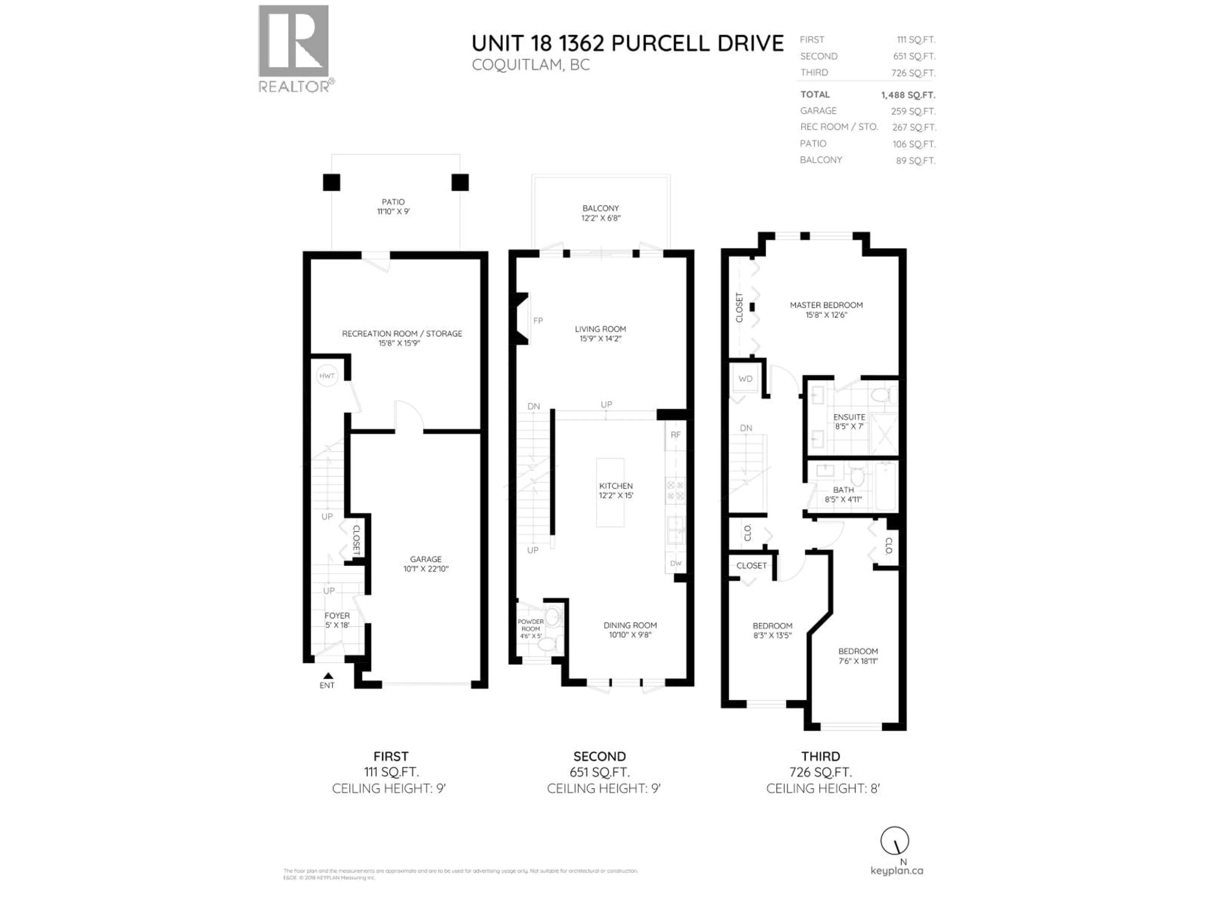 Floor plan for 18 - 1362 PURCELL DRIVE, Coquitlam British Columbia V3E0A5