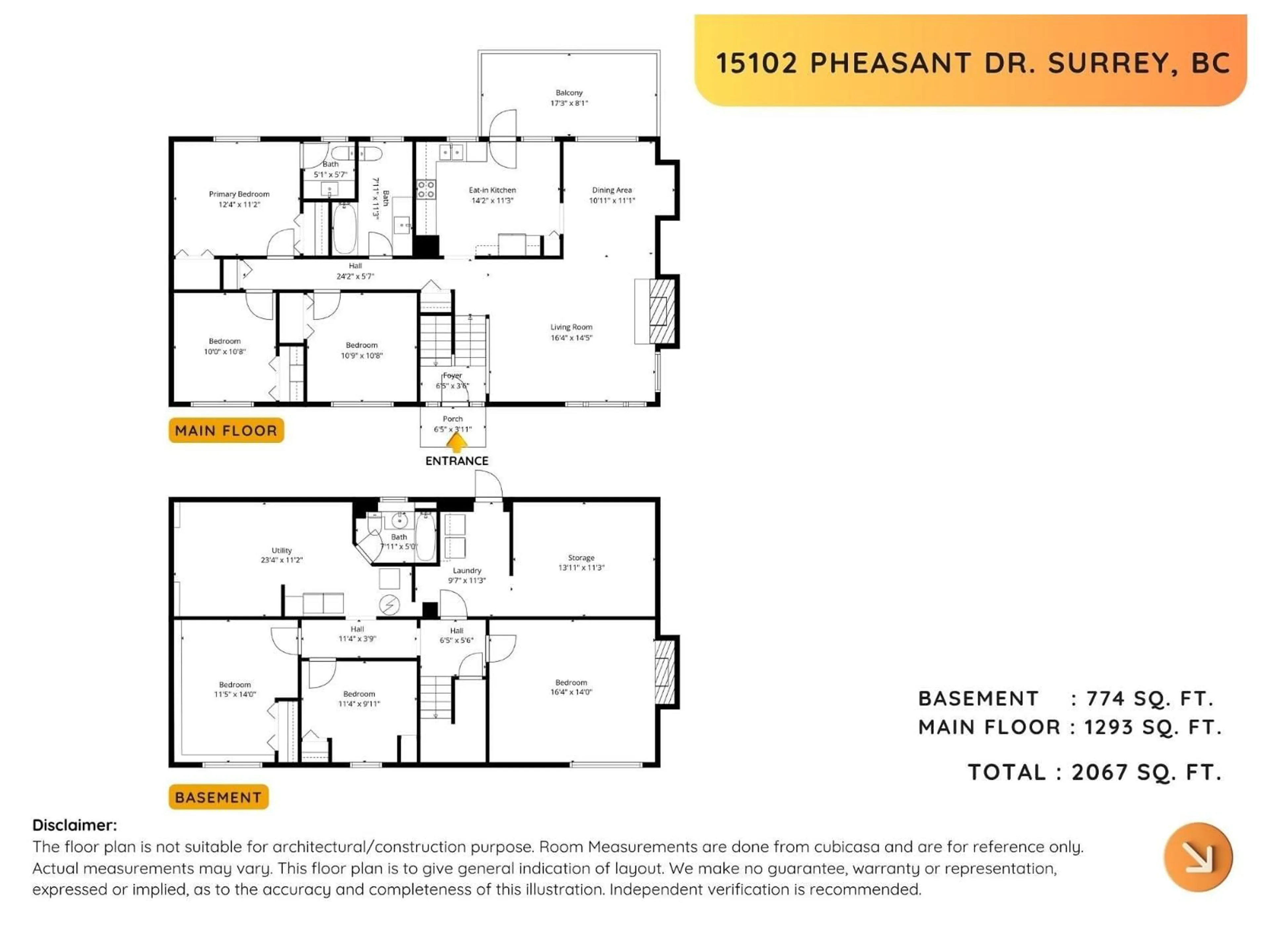 Floor plan for 15102 PHEASANT DRIVE, Surrey British Columbia V3R4X5