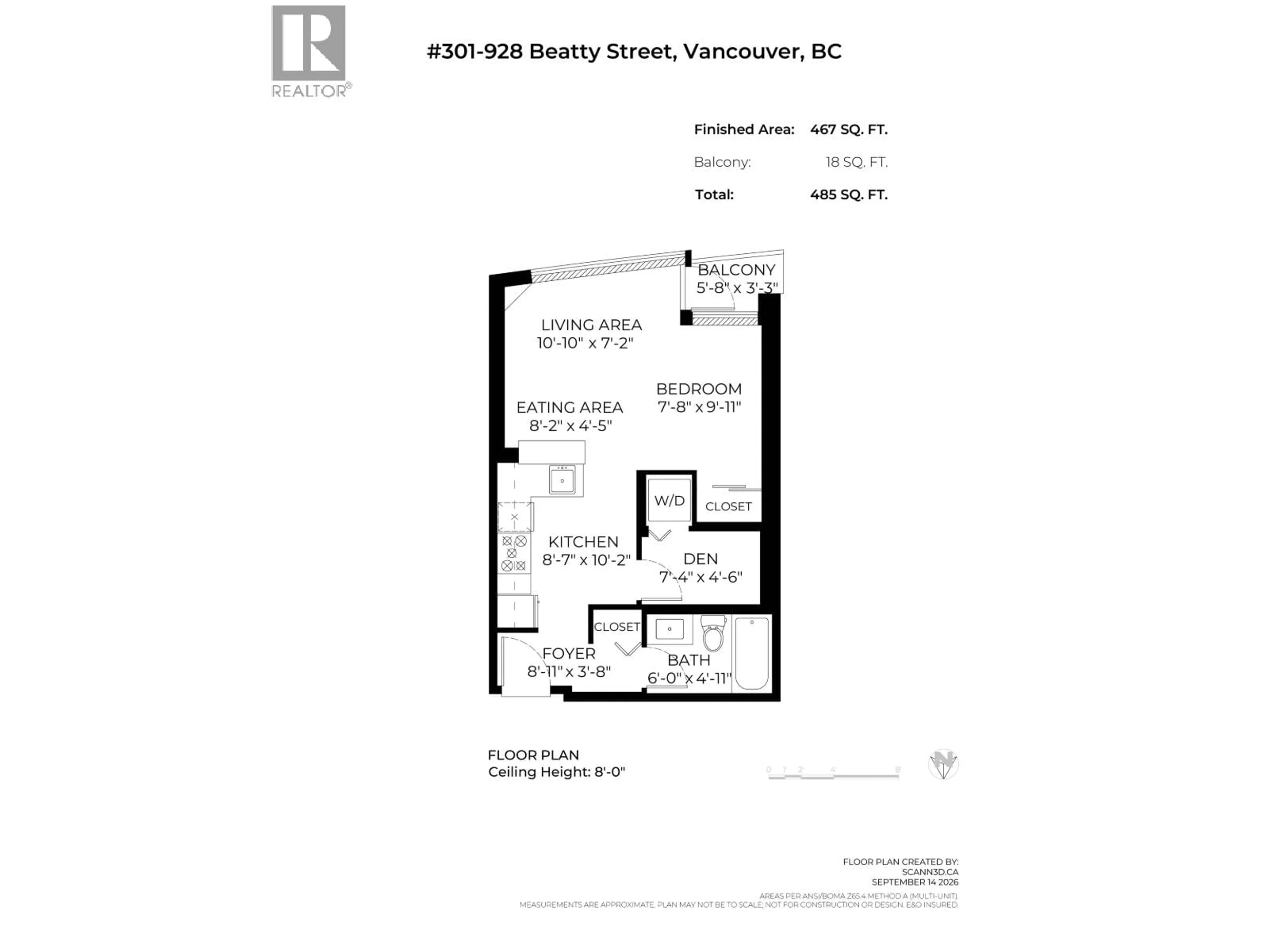 Floor plan for 301 - 928 BEATTY STREET, Vancouver British Columbia V6Z3G6