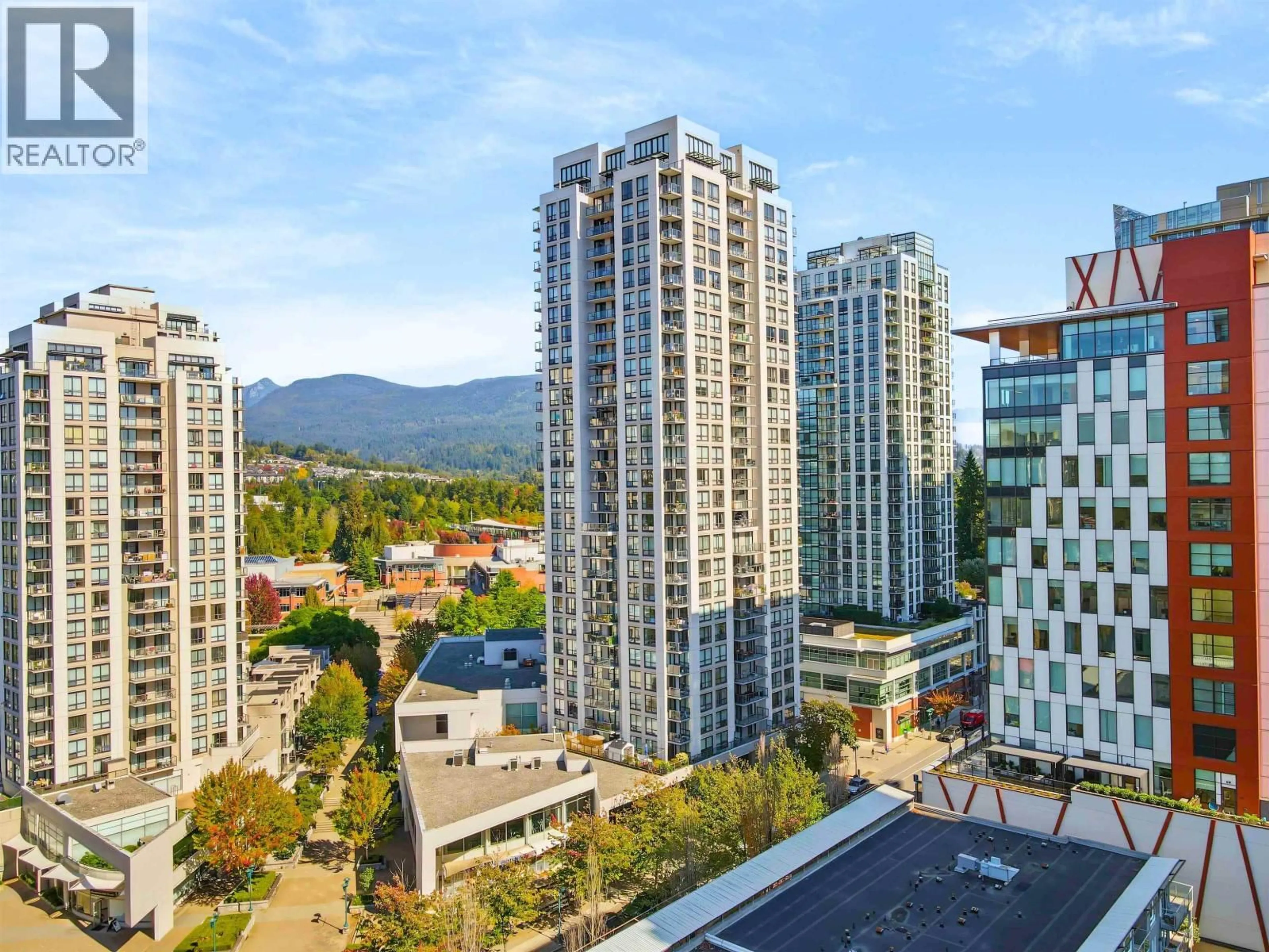 A pic from outside/outdoor area/front of a property/back of a property/a pic from drone, city buildings view from balcony for 1401 - 2979 GLEN DRIVE, Coquitlam British Columbia V3B0B2