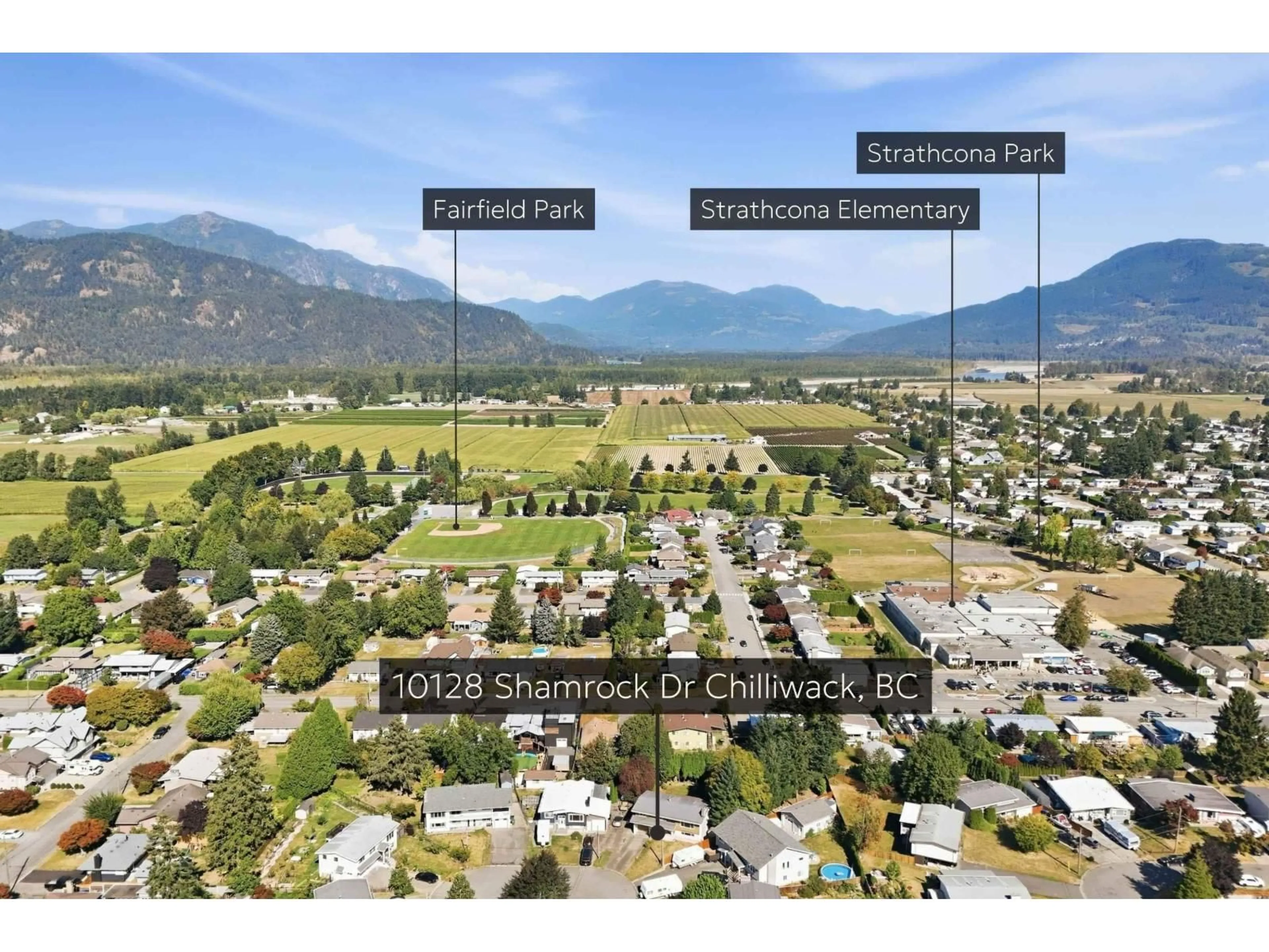 A pic from outside/outdoor area/front of a property/back of a property/a pic from drone, mountain view for 10128 SHAMROCK DRIVE, Chilliwack British Columbia V2P5L4