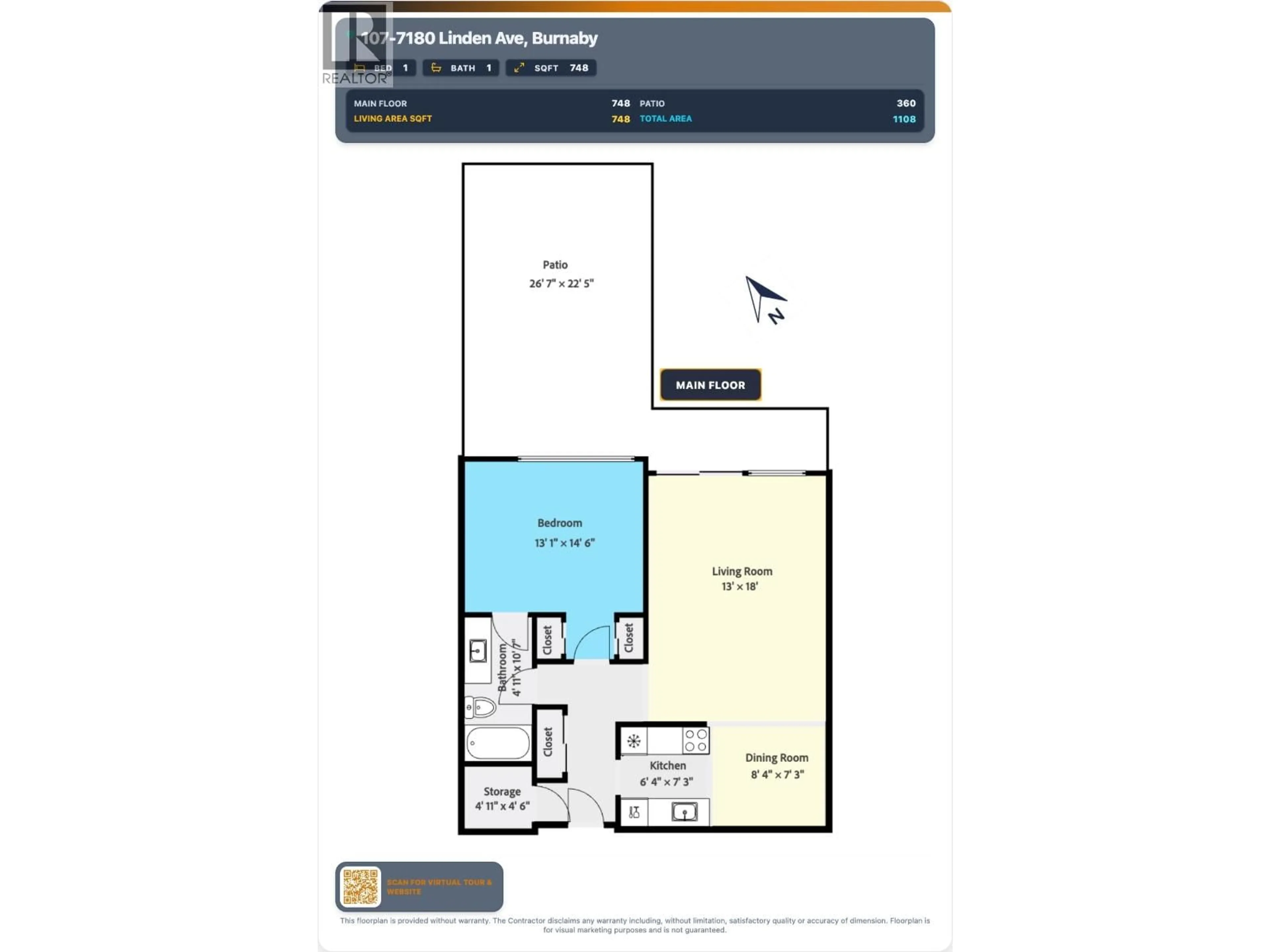 Floor plan for 107 - 7180 LINDEN AVENUE, Burnaby British Columbia V5E3G6