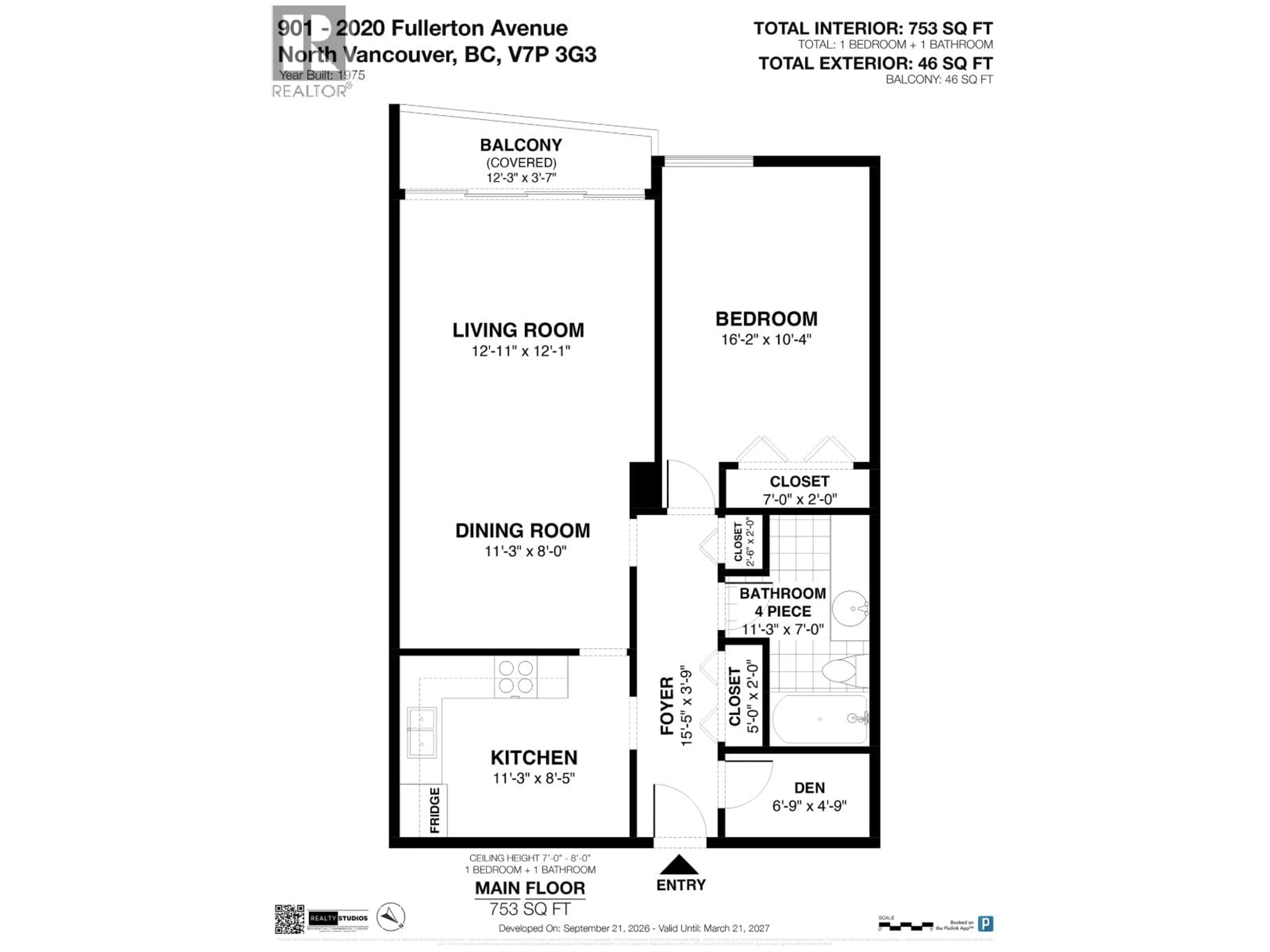 Floor plan for 901 - 2020 FULLERTON AVENUE, North Vancouver British Columbia V7P3G3