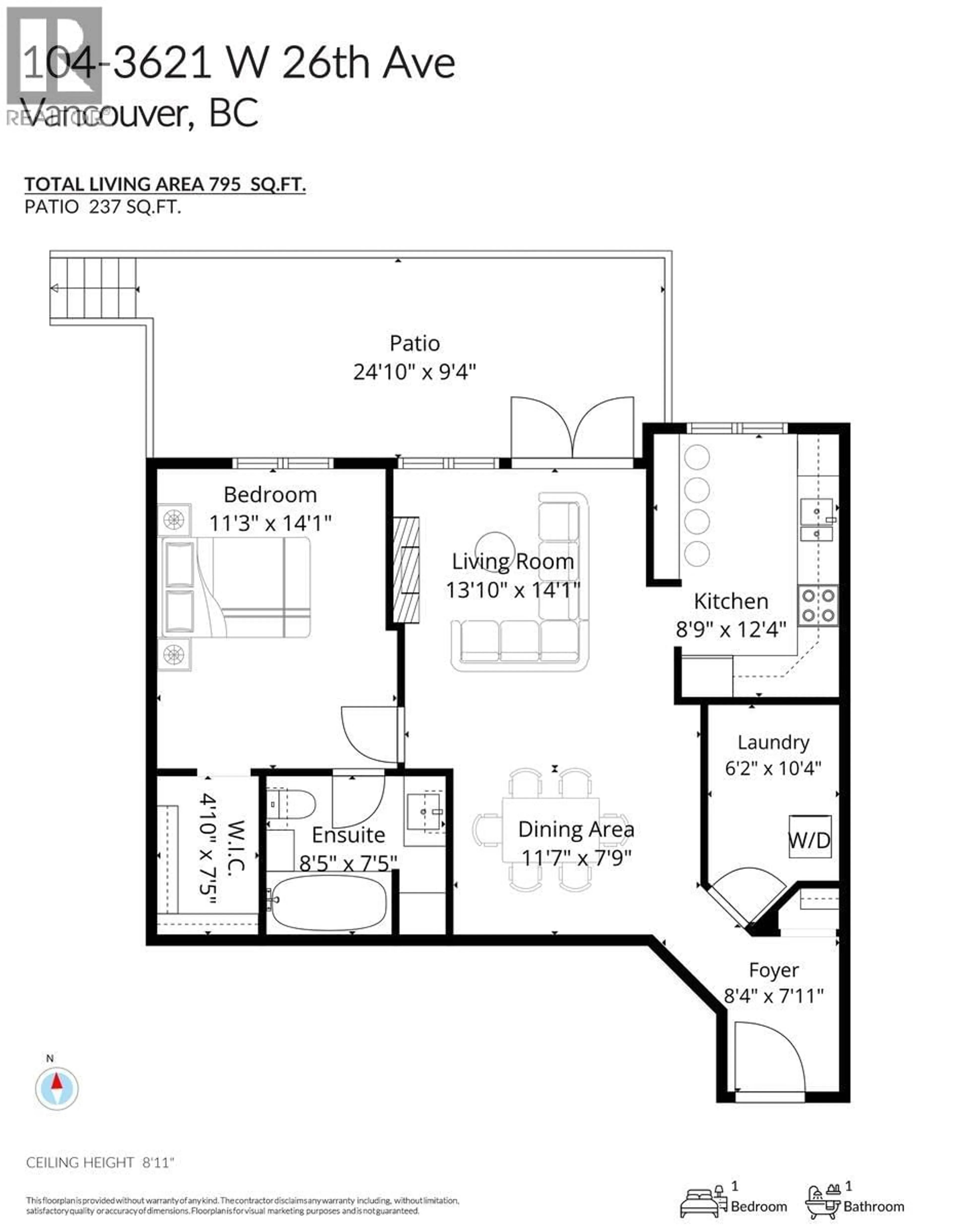 Floor plan for 104 - 3621 26TH AVENUE, Vancouver British Columbia V6S1P2