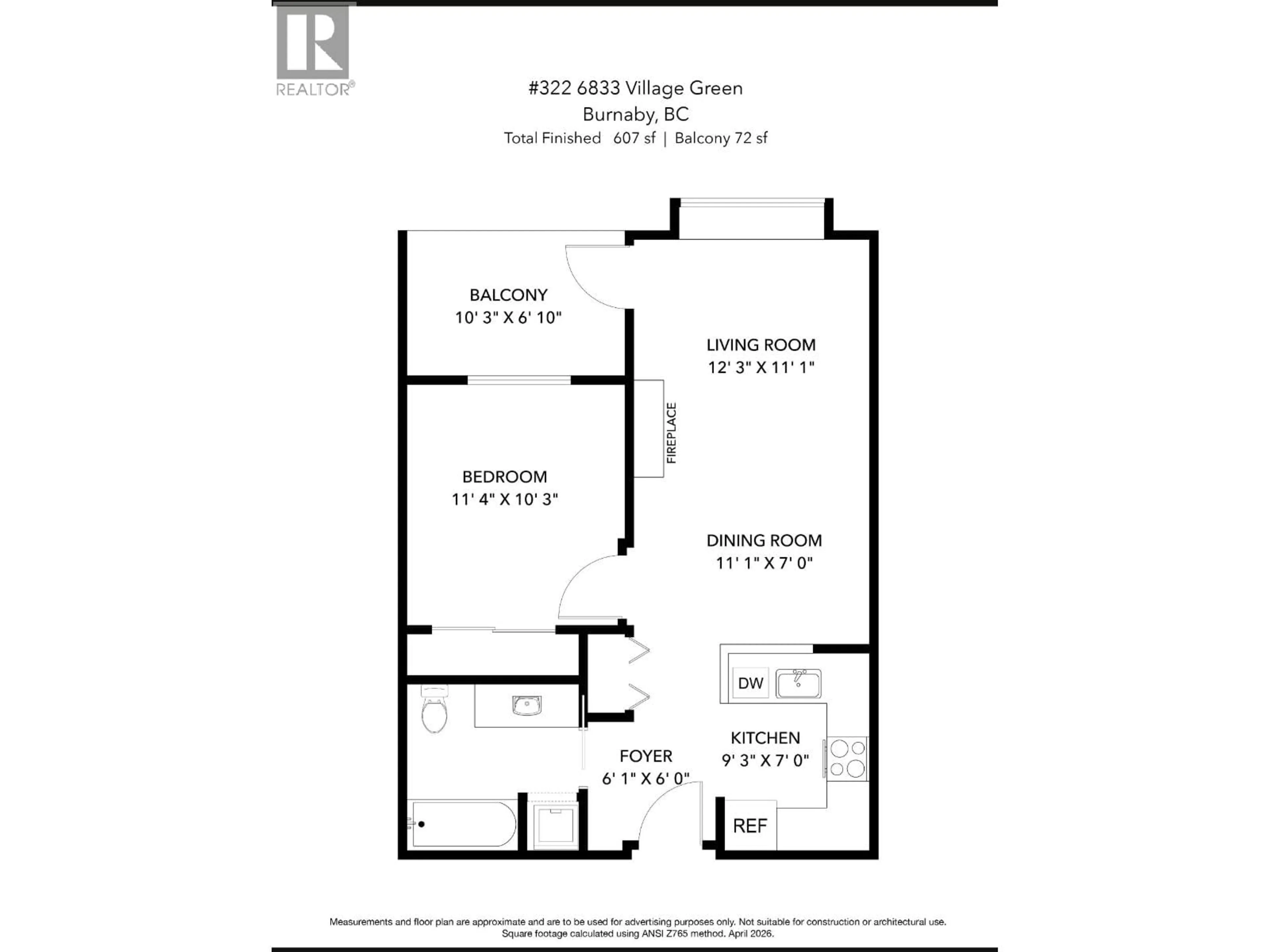 Floor plan for 322 - 6833 VILLAGE, Burnaby British Columbia V5E4M1